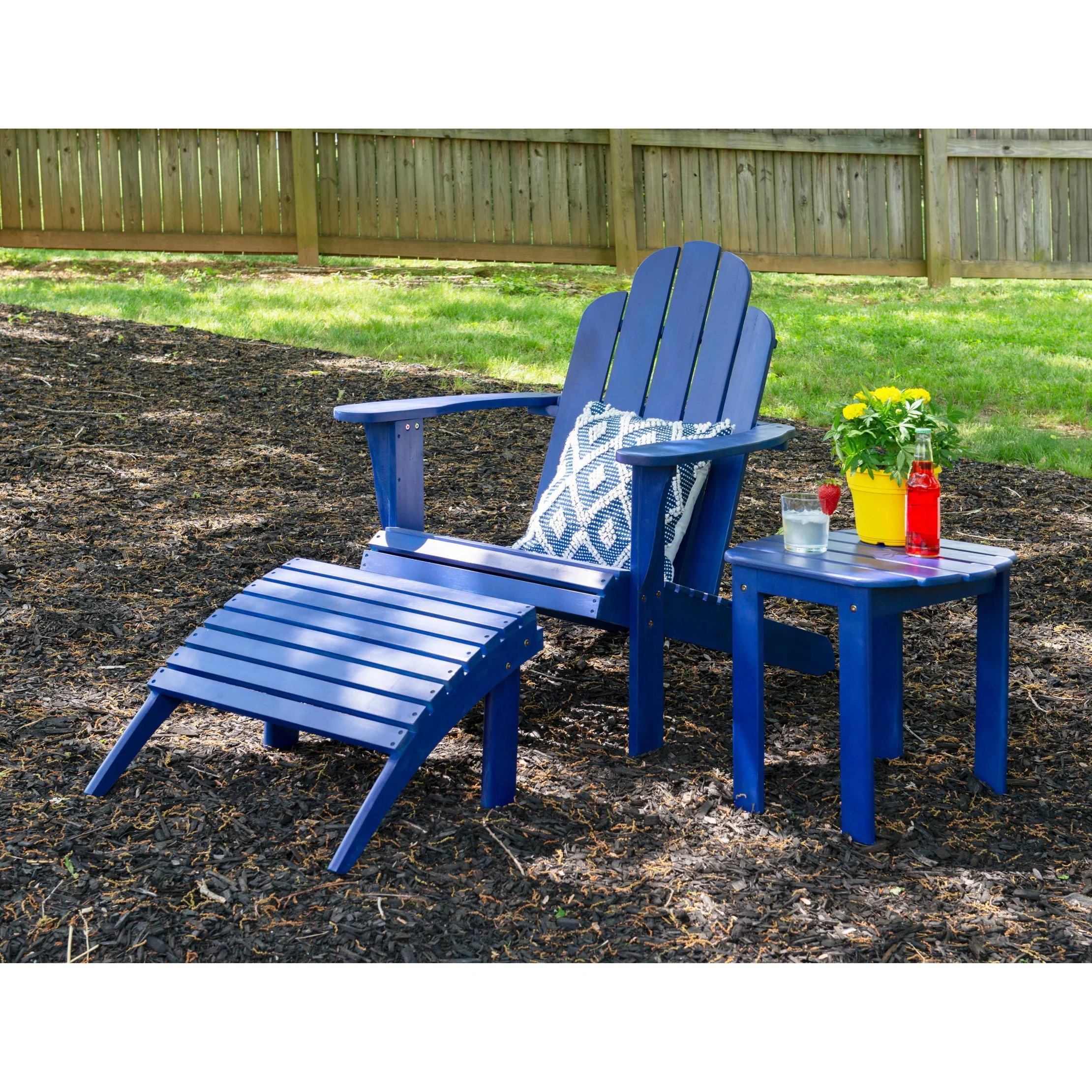 Acacia Wood Outdoor Adirondack Ottoman Blue