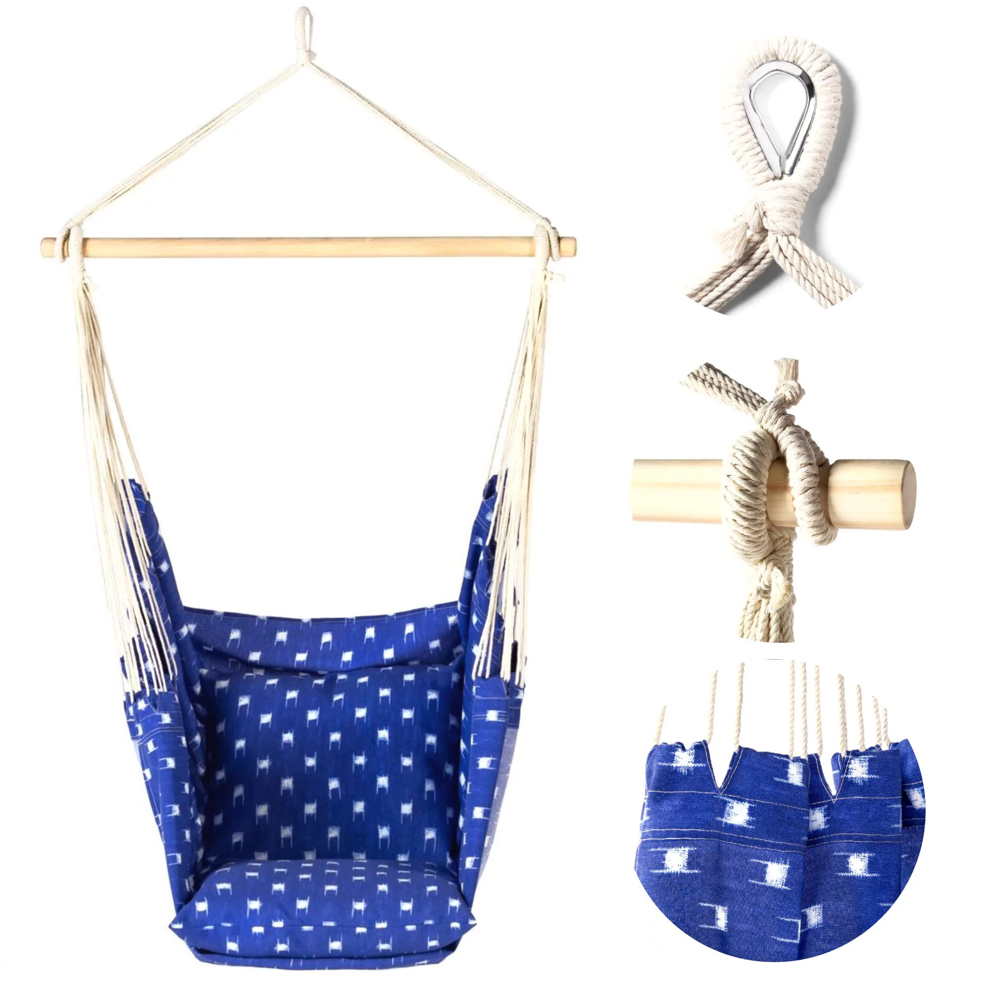 Castaway Living Deluxe Pillowtop Single Swing With Quick Dry Fabric - Blue Dobby Weave