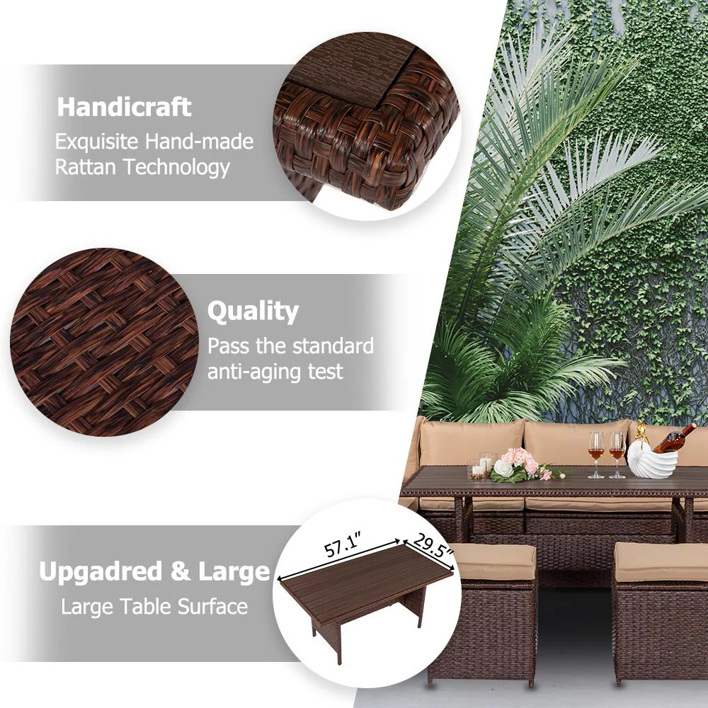 UBesGoo 8PCS Rattan Conversation Set Patio Furniture Set Brown