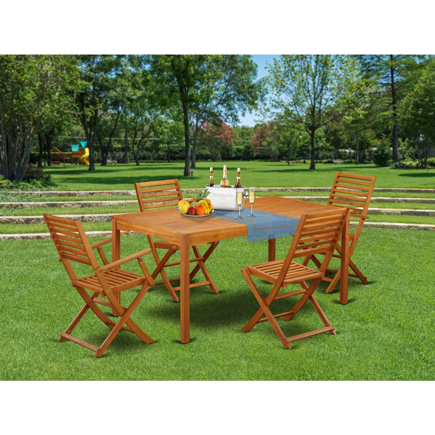 East West Furniture CMBS52CANA 5 Piece Cameron Acacia Backyard Furniture Set - Natural Oil