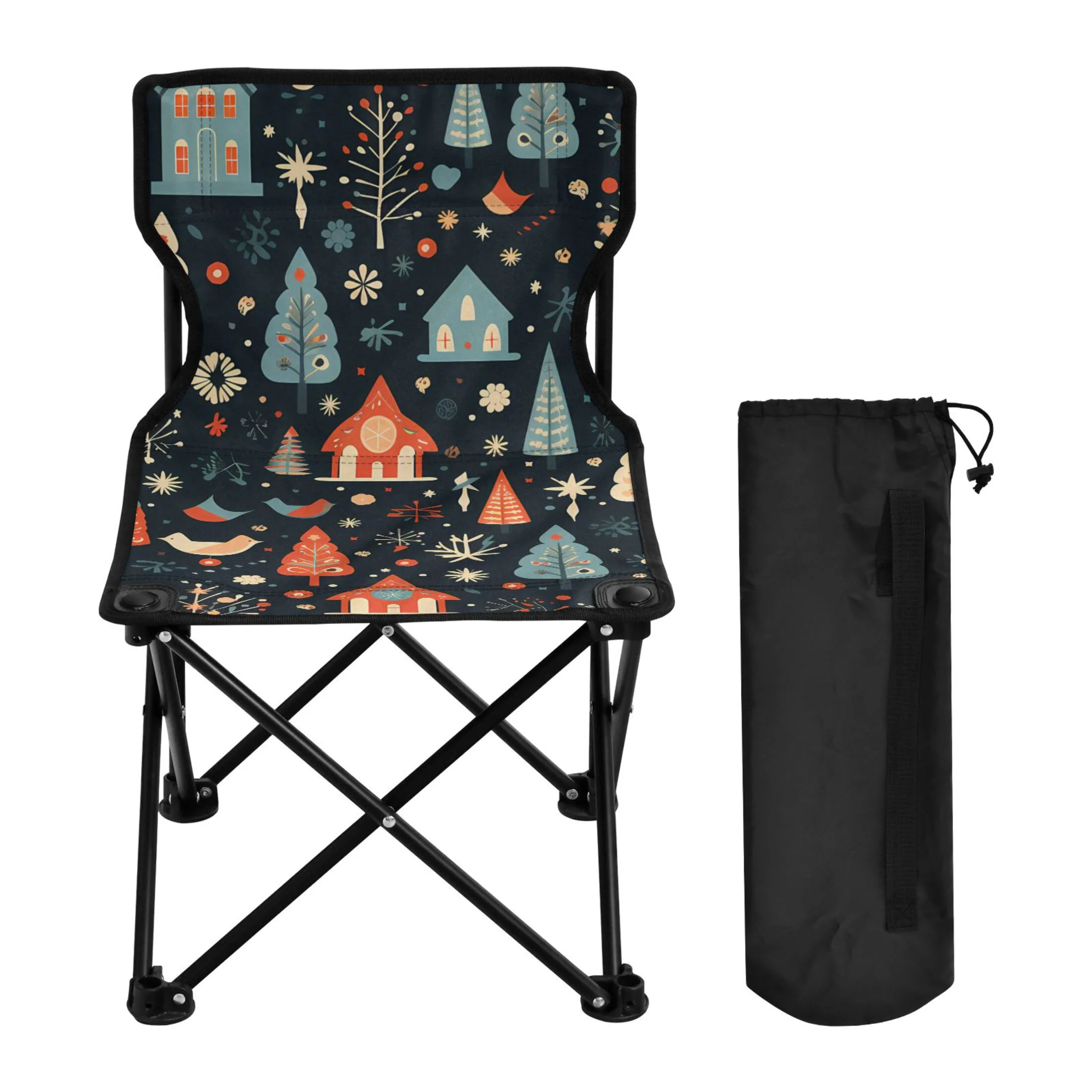 Christmas Trees and Houses Portable Camping Chair Outdoor Folding Beach Chair Fishing Chair Lawn Chair with Carry Bag Support to 220LBS