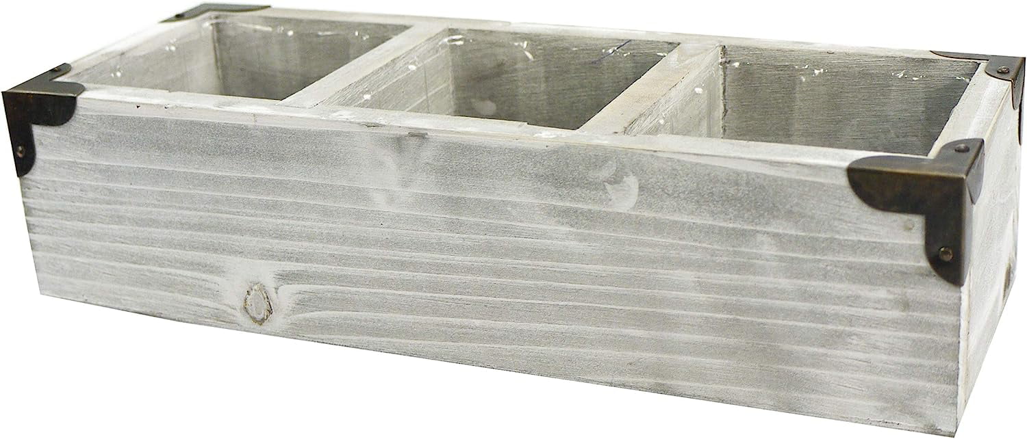Wooden 3 Compartment Succulent Planter Organizer, Small, 3 Comp - Rustic White
