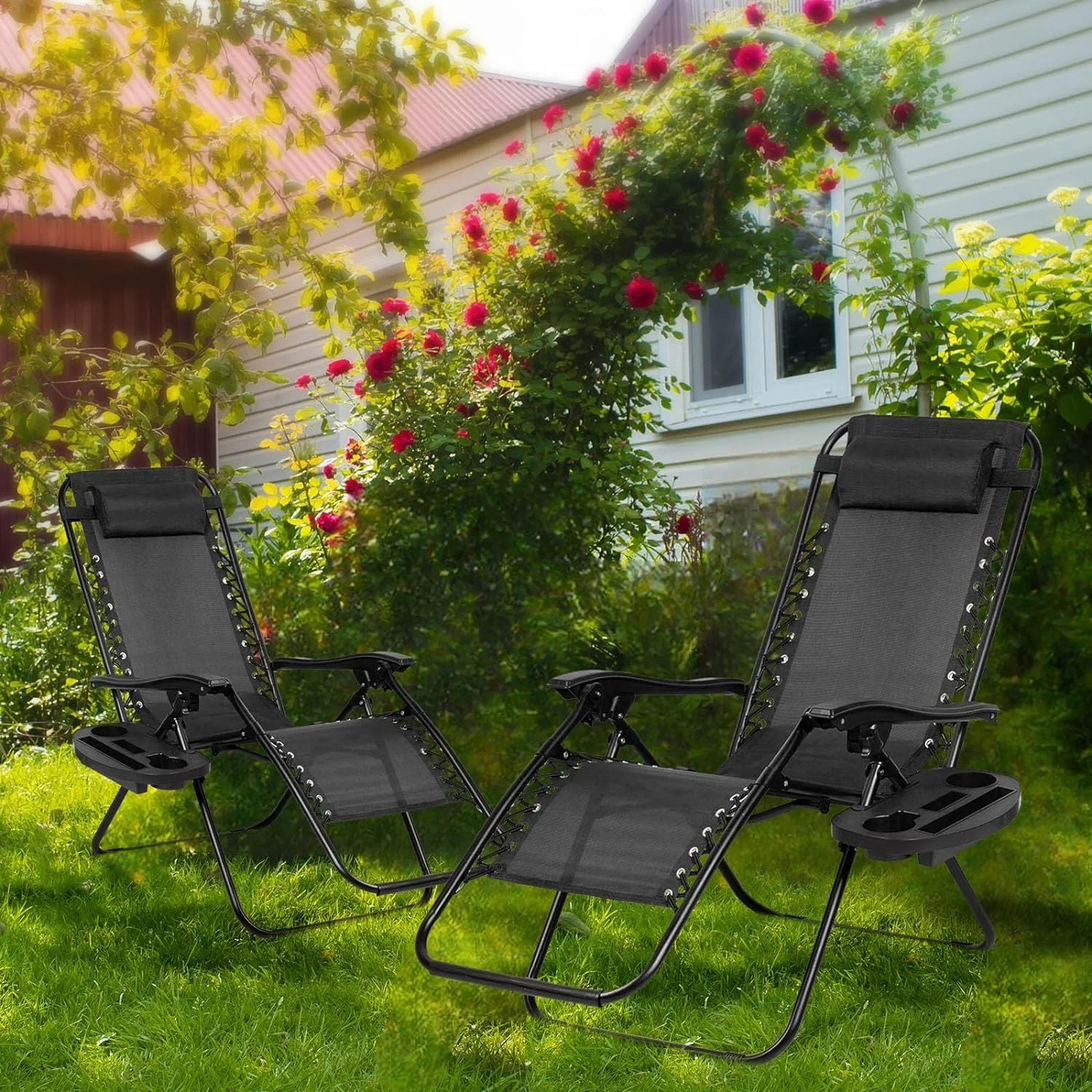 Zero Gravity chair Folding lawn chair Leisure recliner with cup holder set of 2