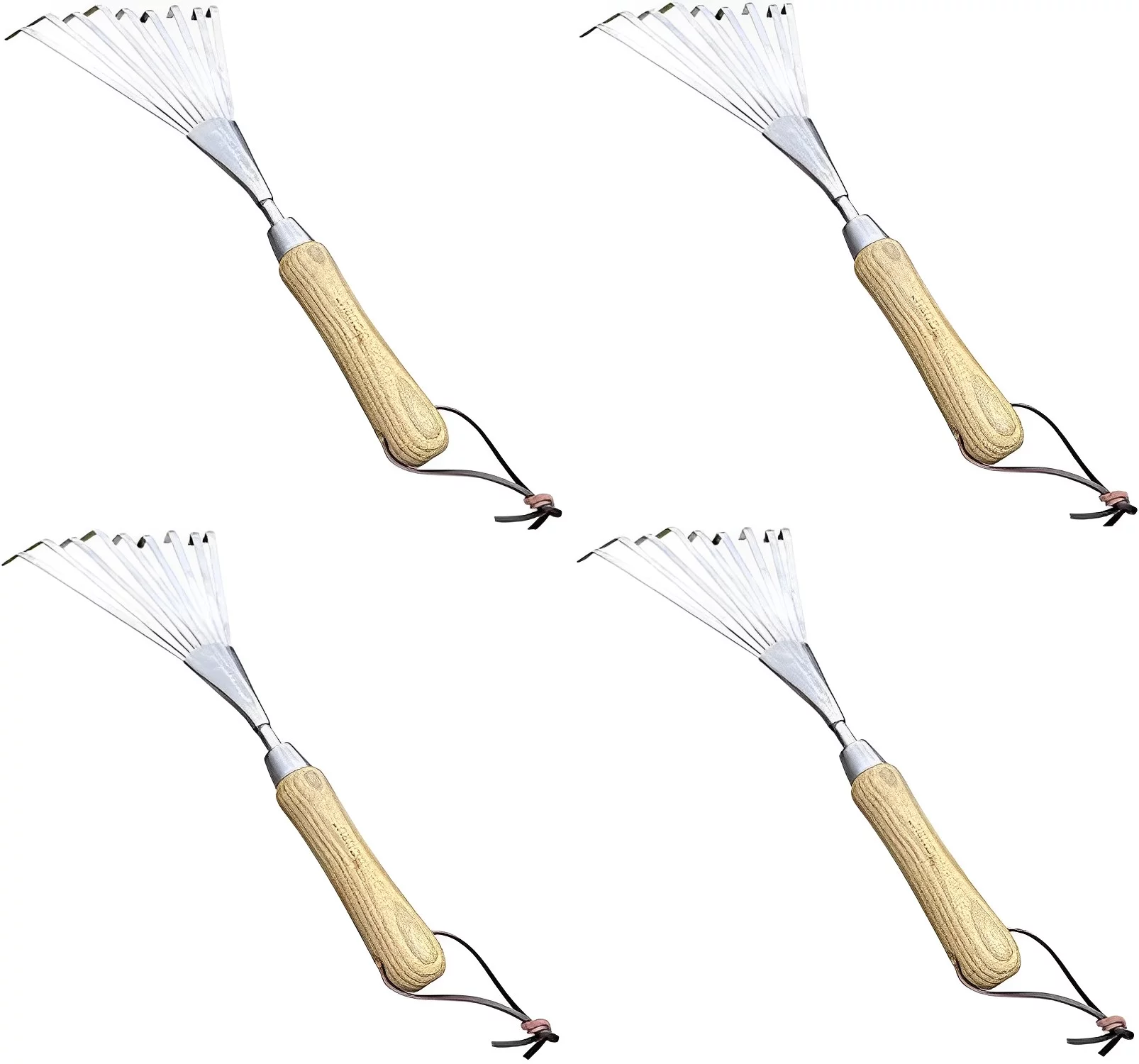 Garden Guru Stainless Steel Hand Rake Tiller with FSC Wood Ergonomic Handle, Great for Gardening, Cultivating, and More (4 Pack)