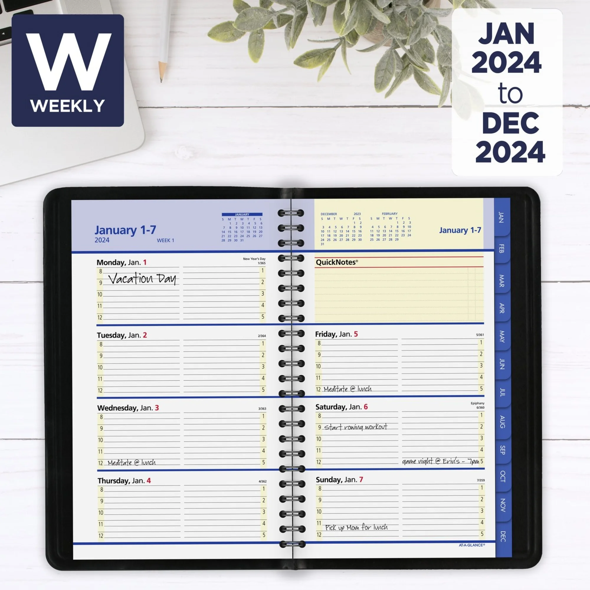 AT-A-GLANCE QuickNotes 2024 Weekly Monthly Appointment Book Planner Black Small