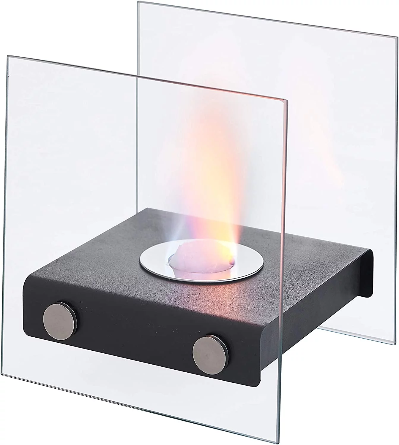 Danya B. Square Tabletop Smokeless Fireplace With Clear Glass Panels For Indoor / Outdoor Use