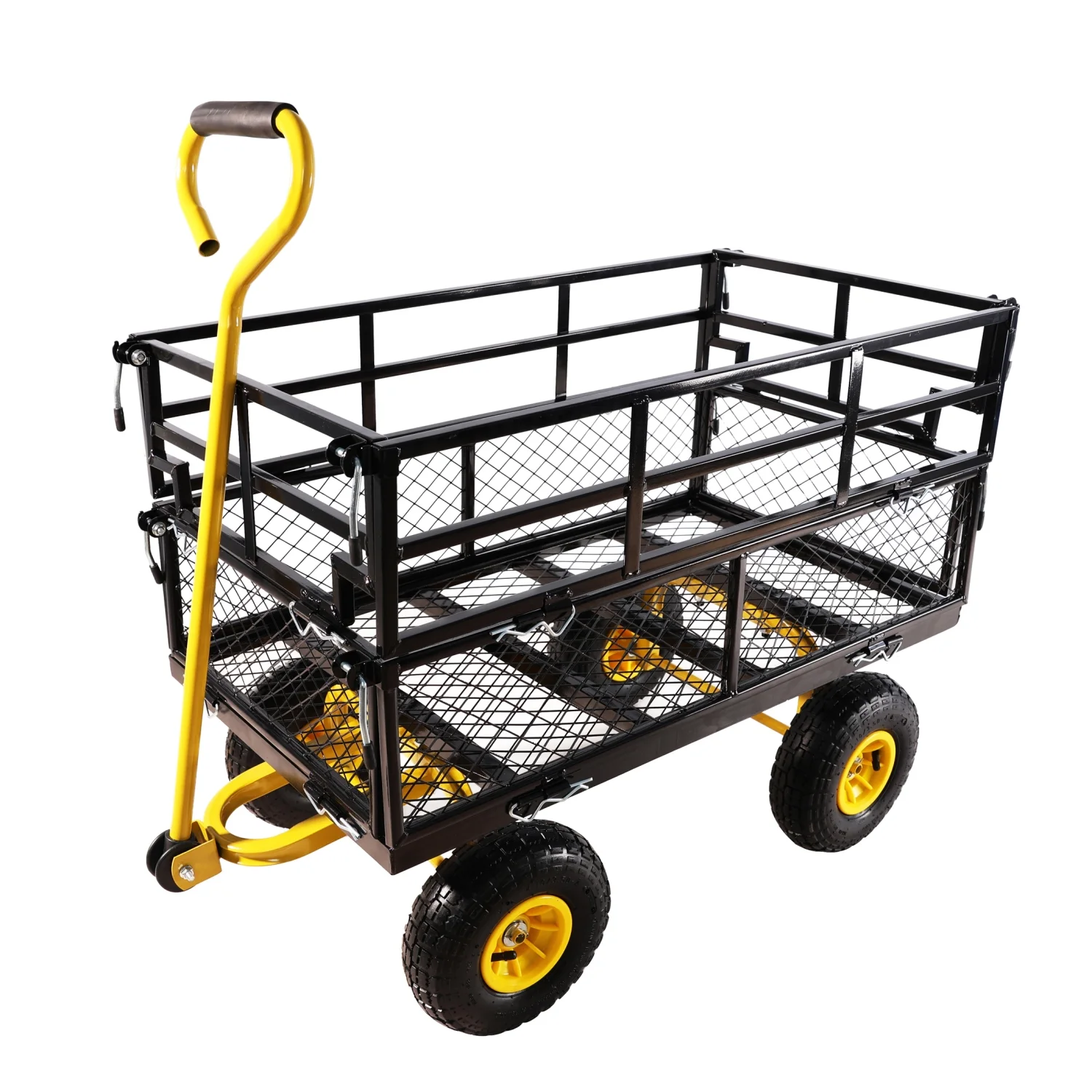 Effortlessly Transport and Store Firewood with this Durable Yellow and Black Heavy-Duty Garden Wagon Cart  Perfect for Outdoor Use and Long Lasting Performance