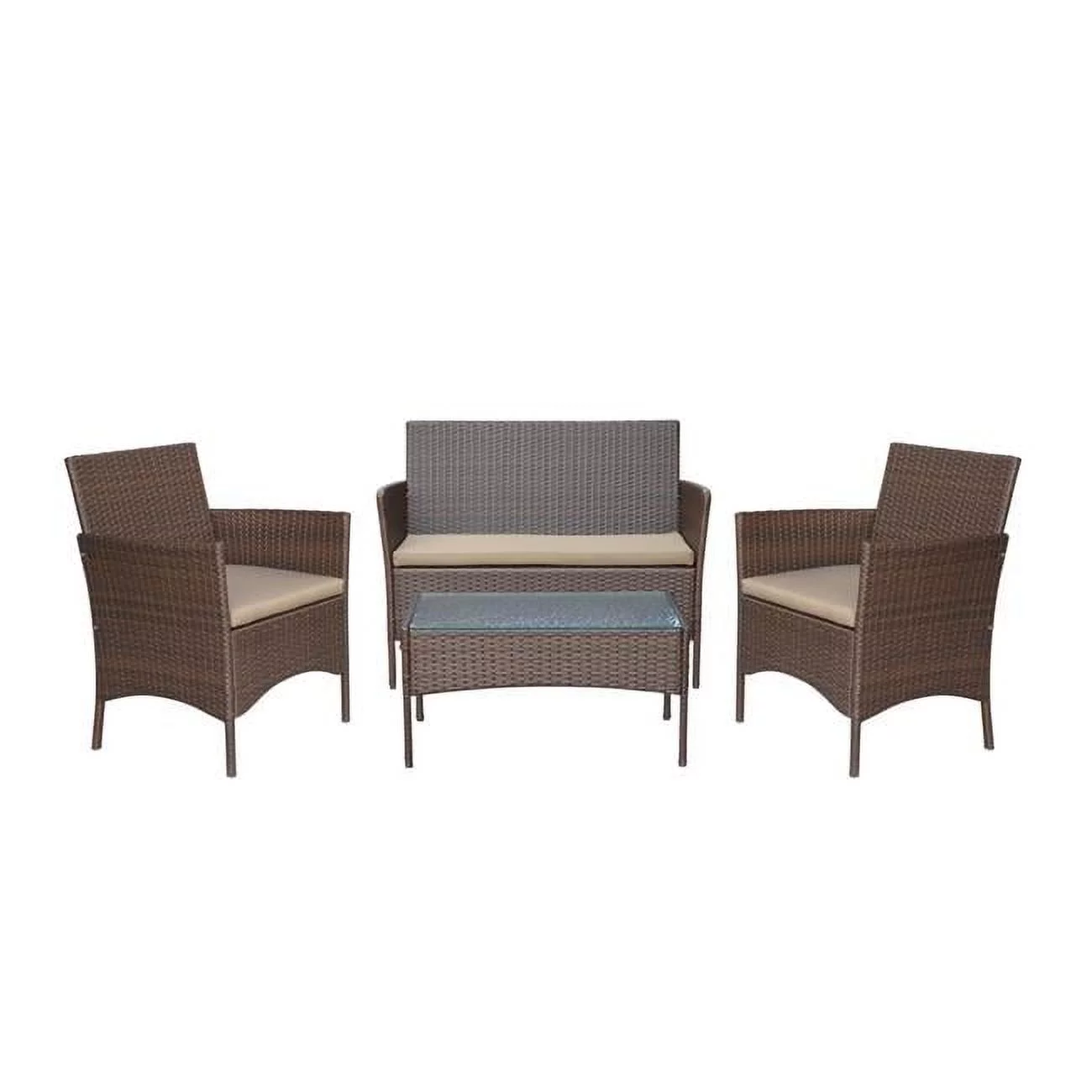 Conor 4PC Steel Esprsso Resin Wicker Patio Conversation Set with Tan cushion