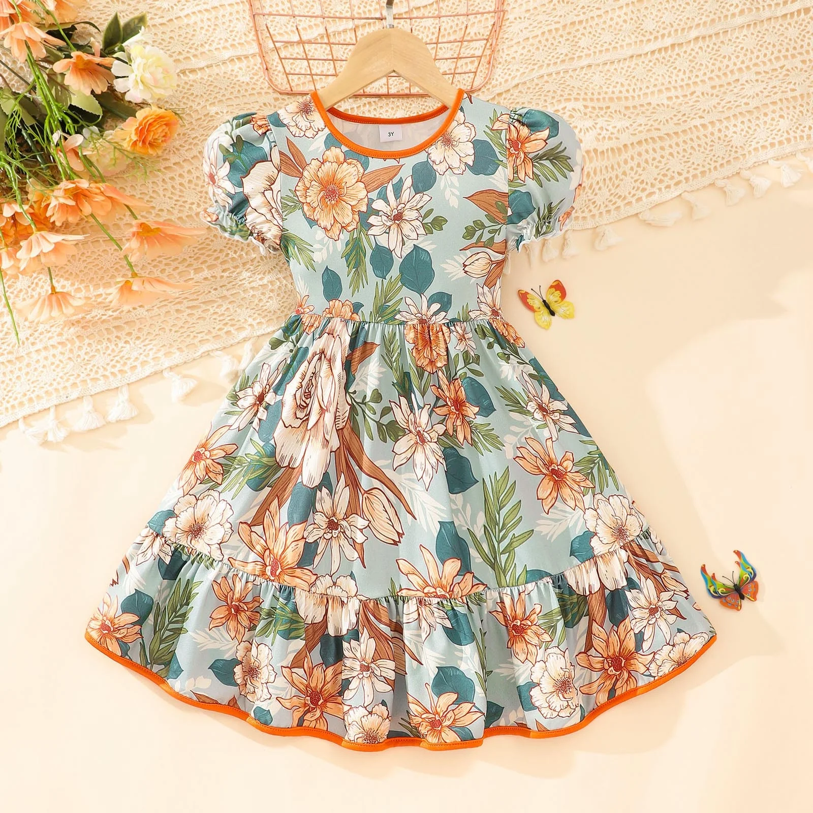 Summer Jean Skirt Toddler Girls Short Sleeve Prints Dress Dance Party Dresses Clothes Skirt Shorts 3 Pack