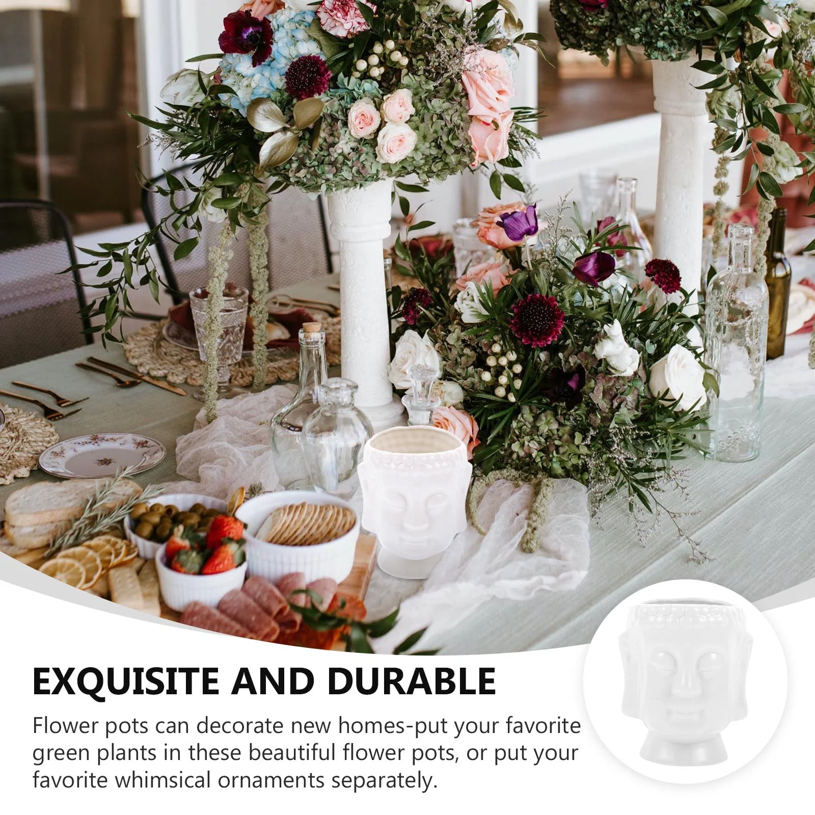 Guichaokj 1pc Creative Ceramic Flower Pot Creative Plants Gardening Pot for Home (White)