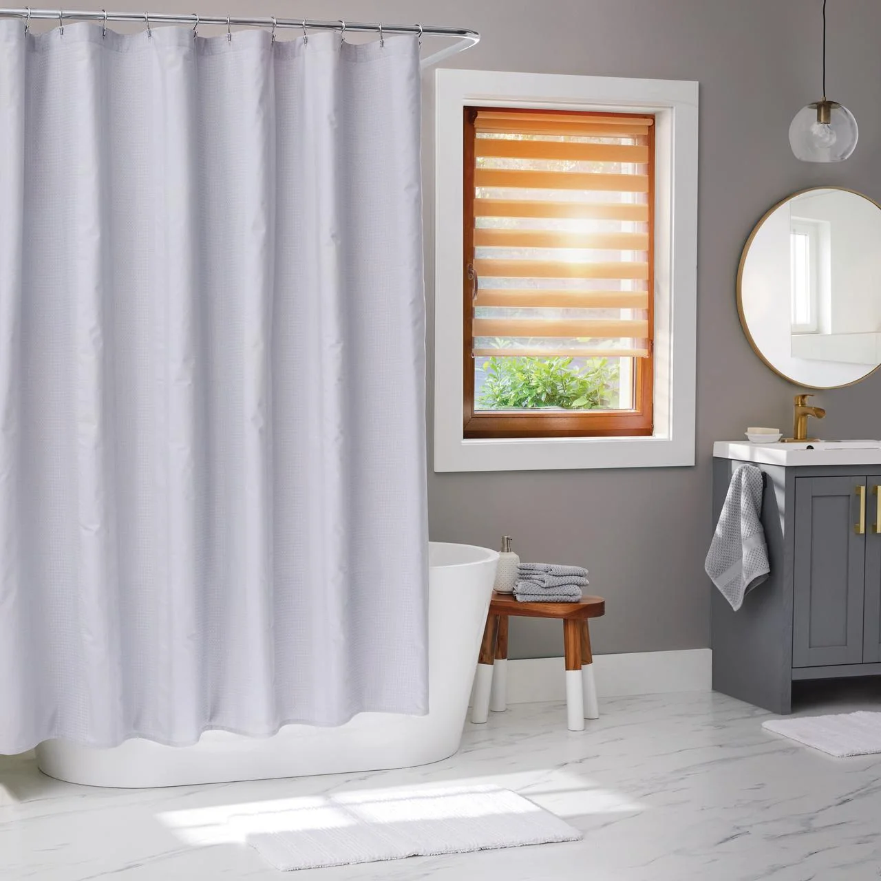 Better Homes and Gardens Soft Silver Waffle Stripe Shower Curtain, 72