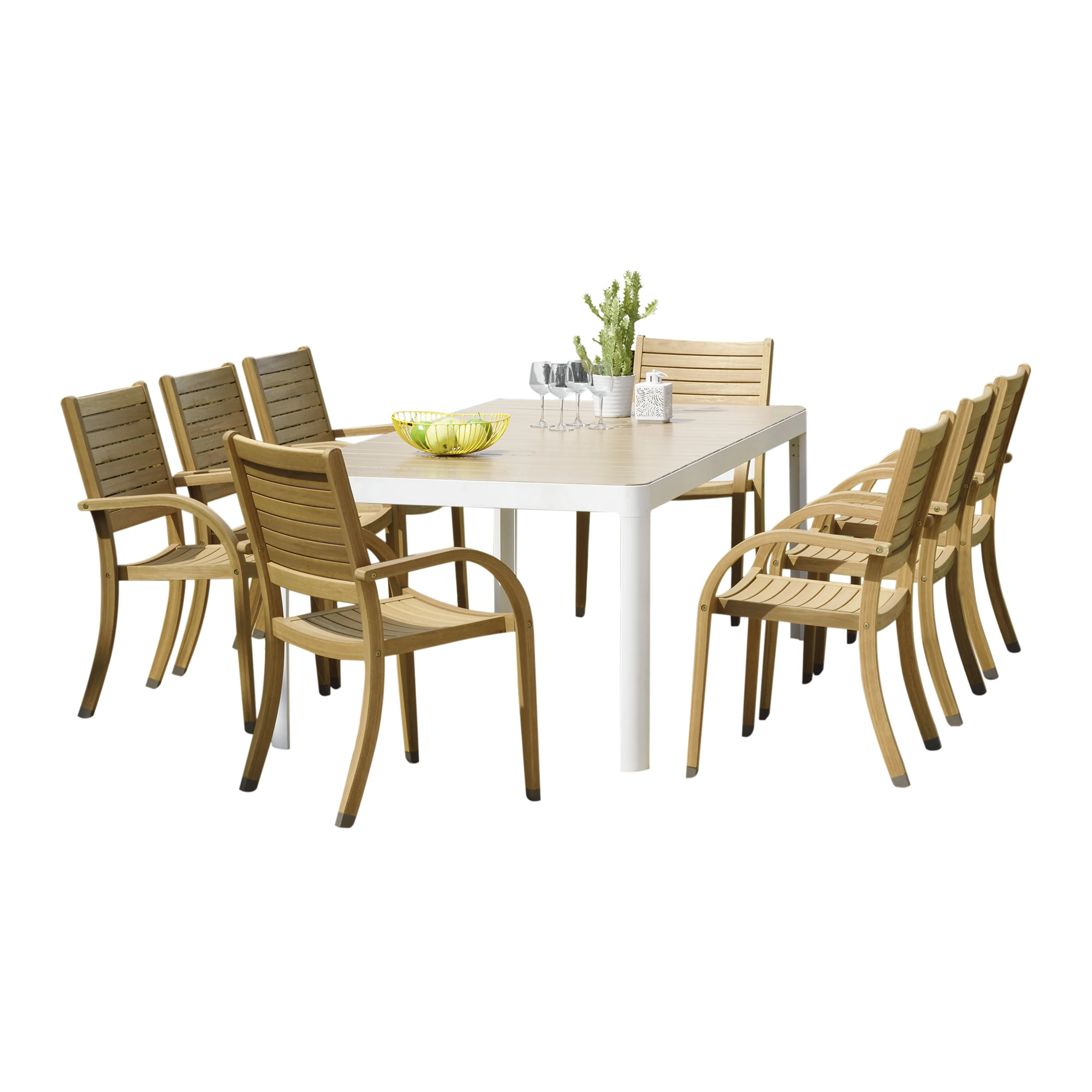 Amazonia Cardiff 9-Piece Teak Finish Wood 100% FSC and Aluminum Rectangular Patio Dining Set