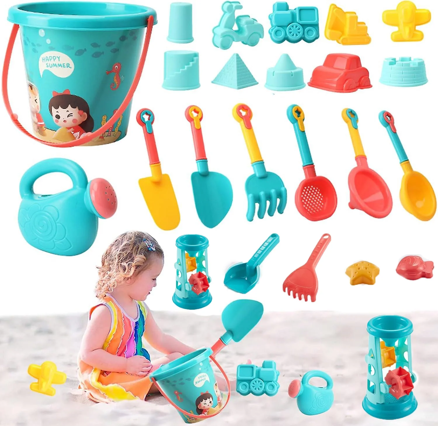 Kidsol 23 Pcs Beach Toys Set,Seaside Children's Beach Bucket Shovel Beach Play Sand Digging Tools
