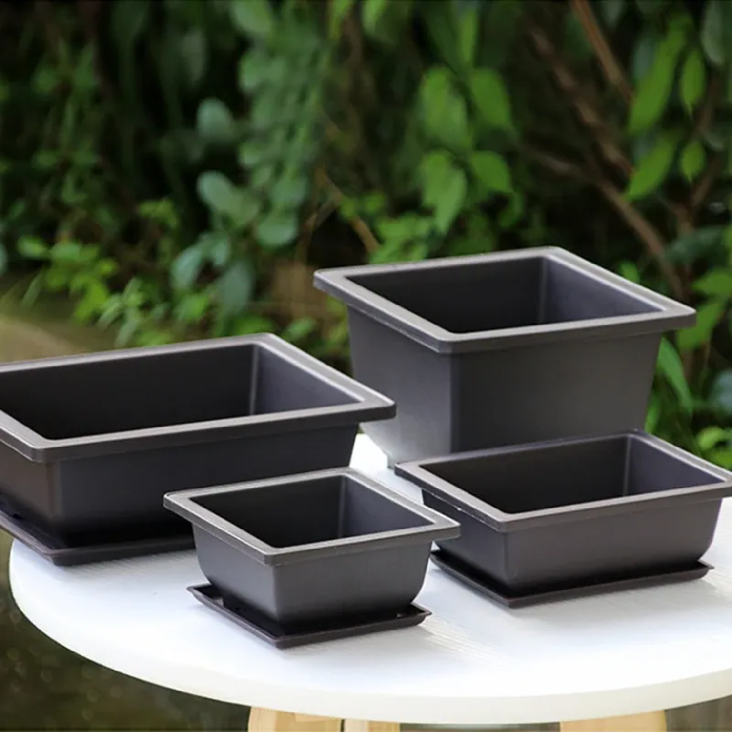 Rectangular Square Purple Clay Imitation Flowerpots for Succulent Plants - Outdoor Garden Landscape Bonsai Pot with Trays