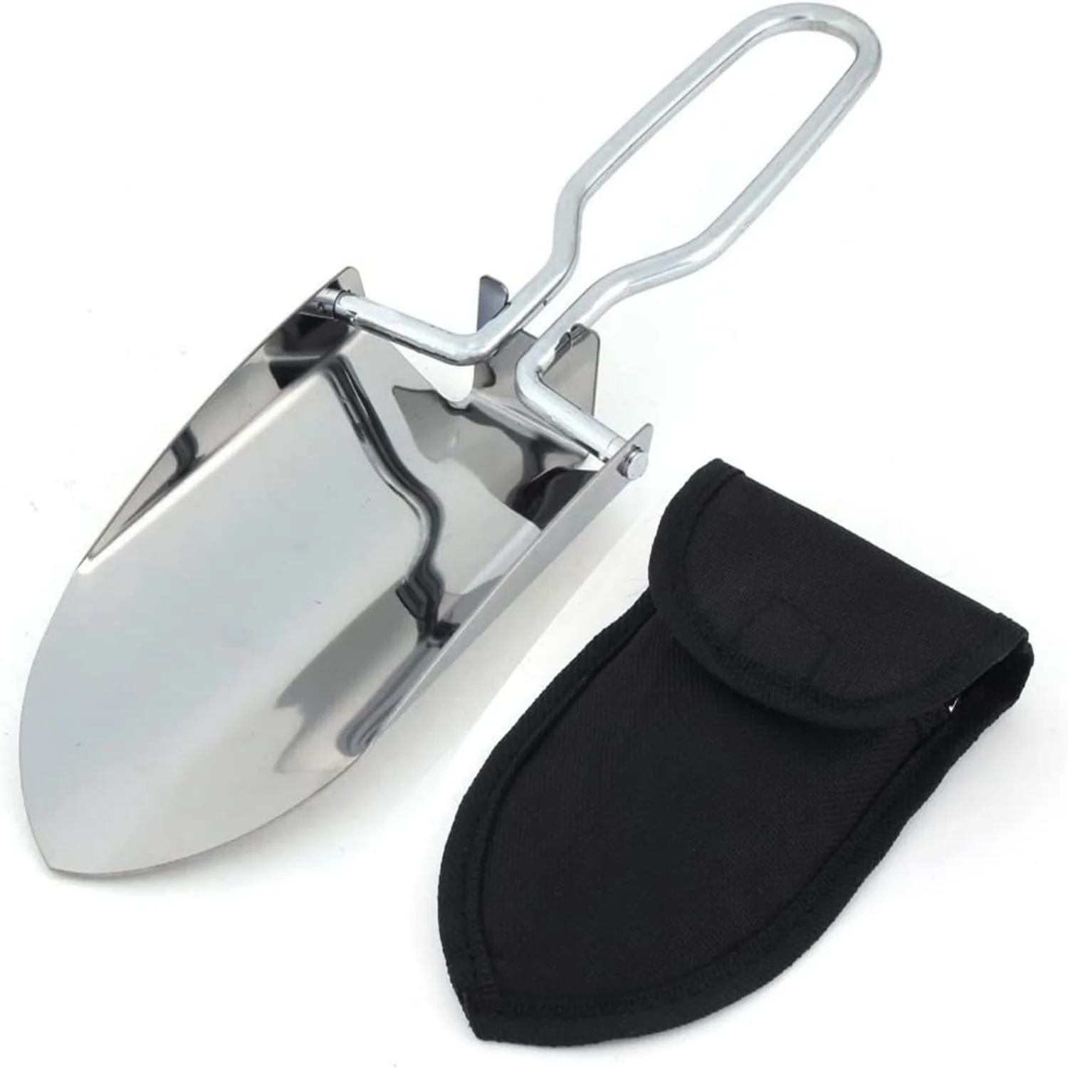 1PC Portable Stainless Steel Folding Shovels Small Foldable Garden Trowel Shovel Garden Tools for Hiking Outdoor Gardening and Potting Tools  Silver Shovel and Black Oxford Cloth Bag