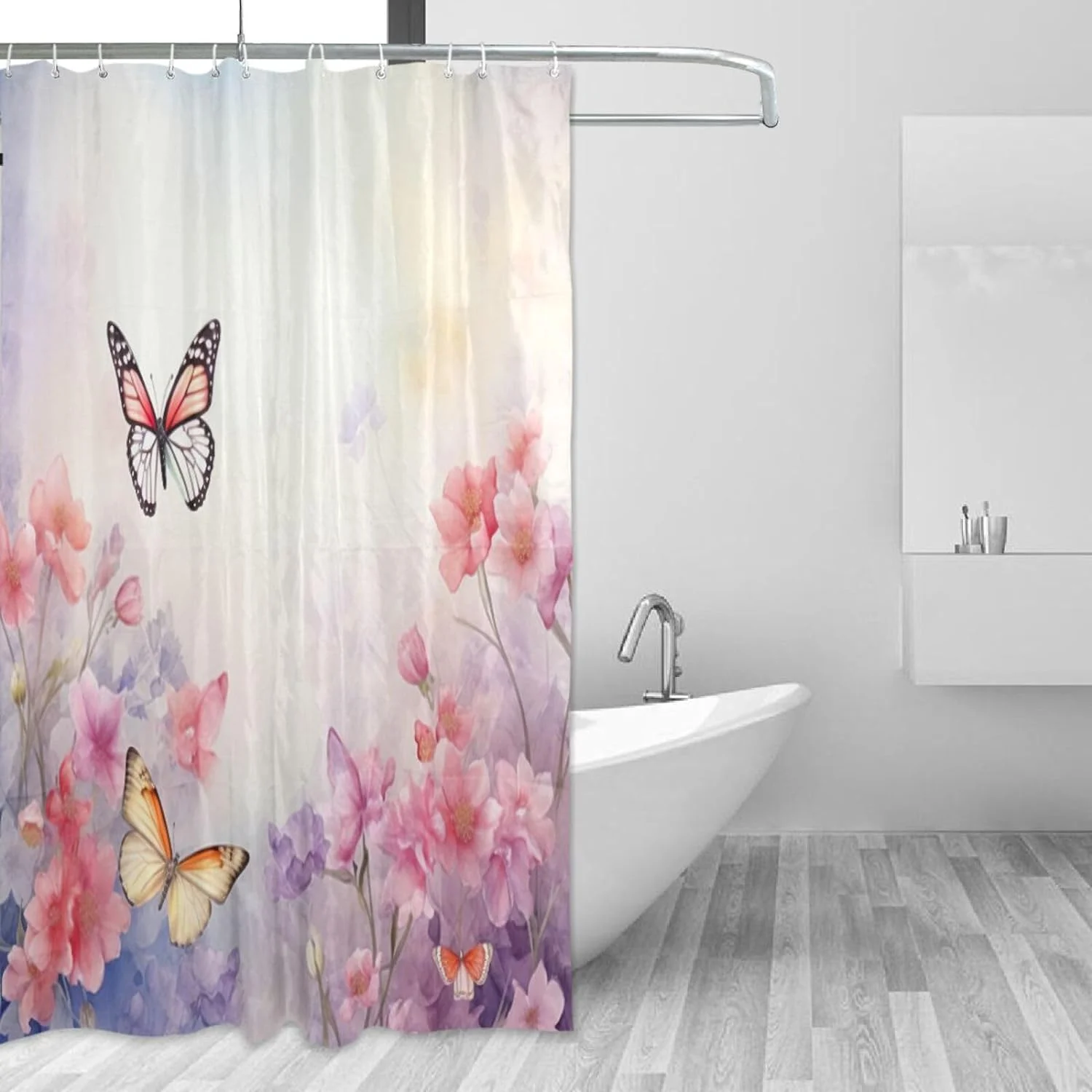 FREEAMG Pastel Butterflies Shower Curtains Waterproof Fabric Shower Curtain Bathroom Decoration with Hooks Washable Bathroom Shower Curtains 60x72 Inch