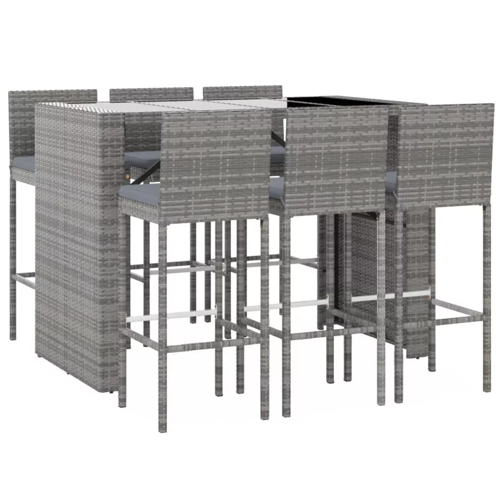 moobody 7 Piece Patio Bar Set with Cushions Gray Poly Rattan