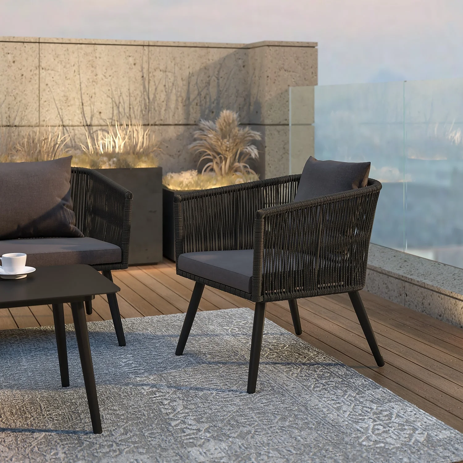 Flash Furniture Kierra Series 4-Piece Aluminum Patio Conversation Set, Gray