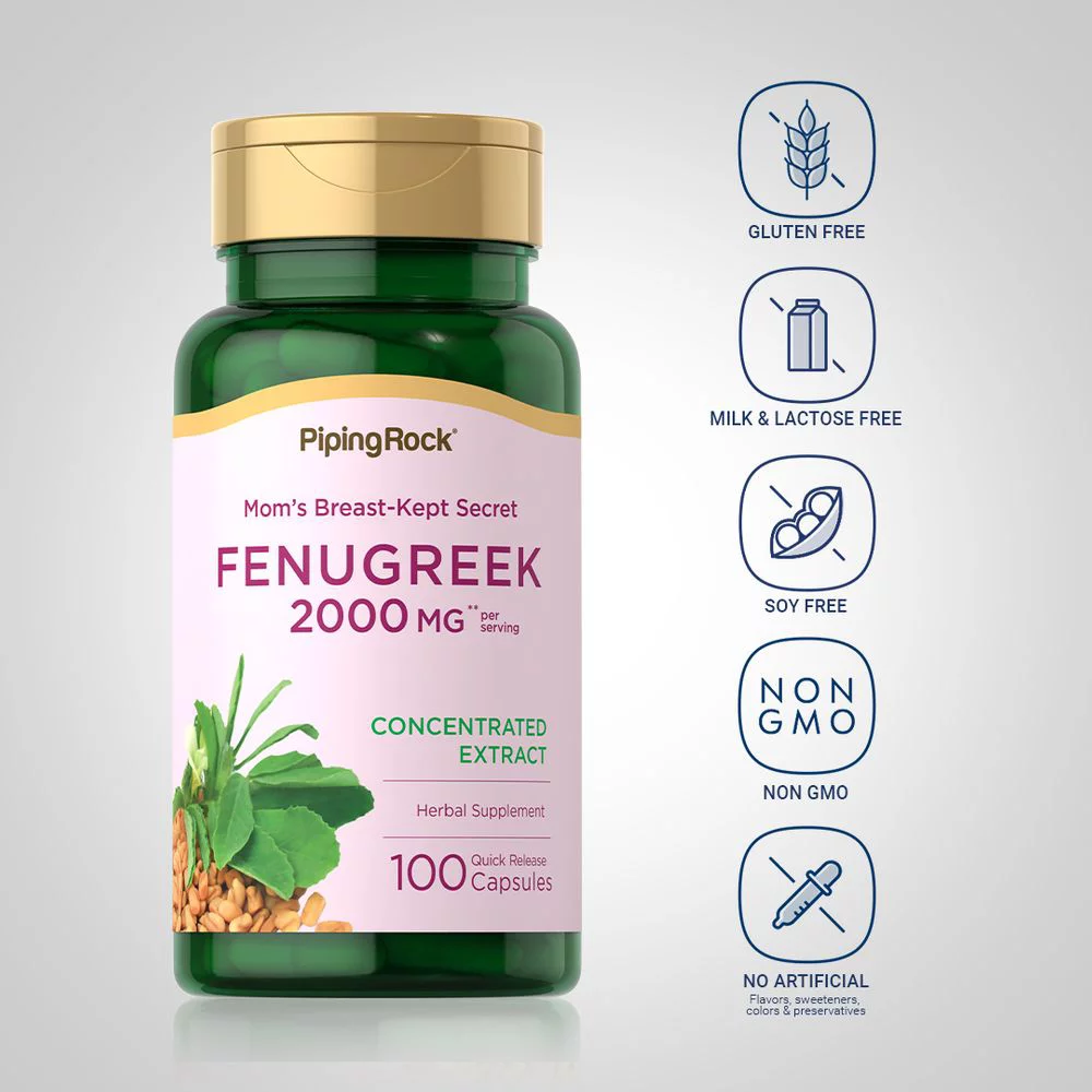 Fenugreek 2000 mg (per serving) | 100 Quick Release Capsules | Non-GMO, Gluten Free | By Piping Rock