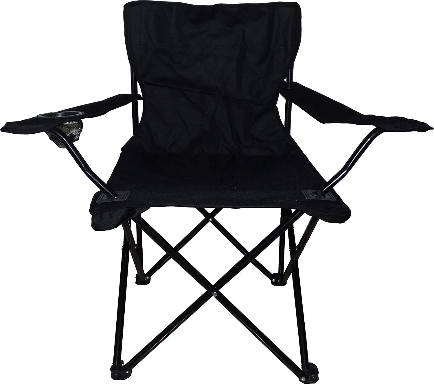 J&V TEXTILES Large Foldable Camping Beach Chair with Padded Arm Pad, Carrying Bag, and Drink Holder Black