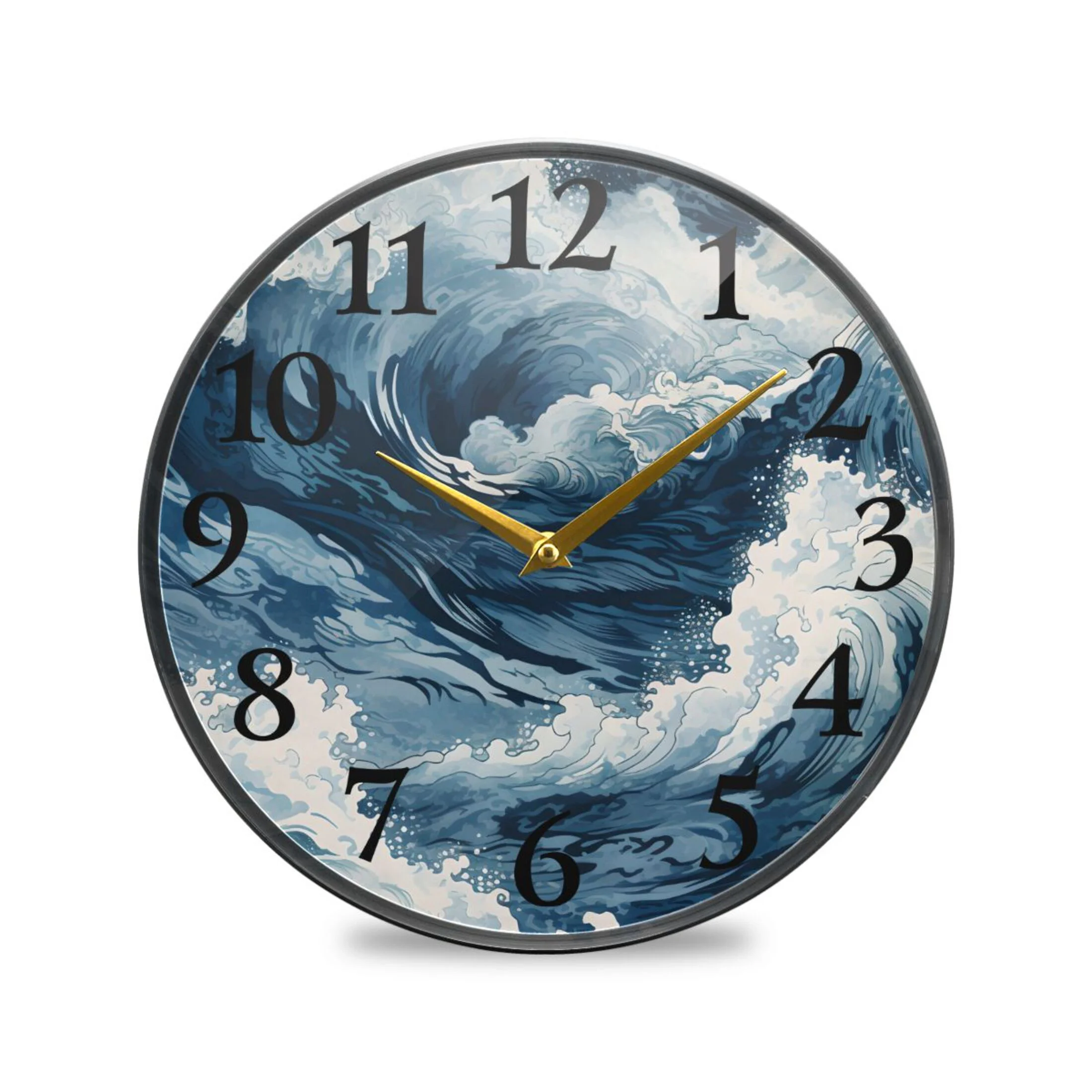 Water Wave Wall Clocks Battery Operated 9.5 Inch Round Clock Acrylic Silent Non-Ticking Bedroom Living Room Decorative Clocks