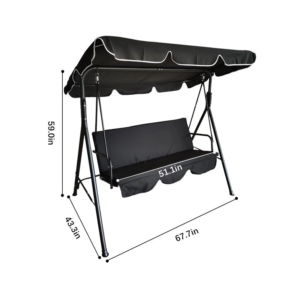 Outdoor Patio Swing Chair Patio with Canopy Hammock Bench Steel 3-Person Seat
