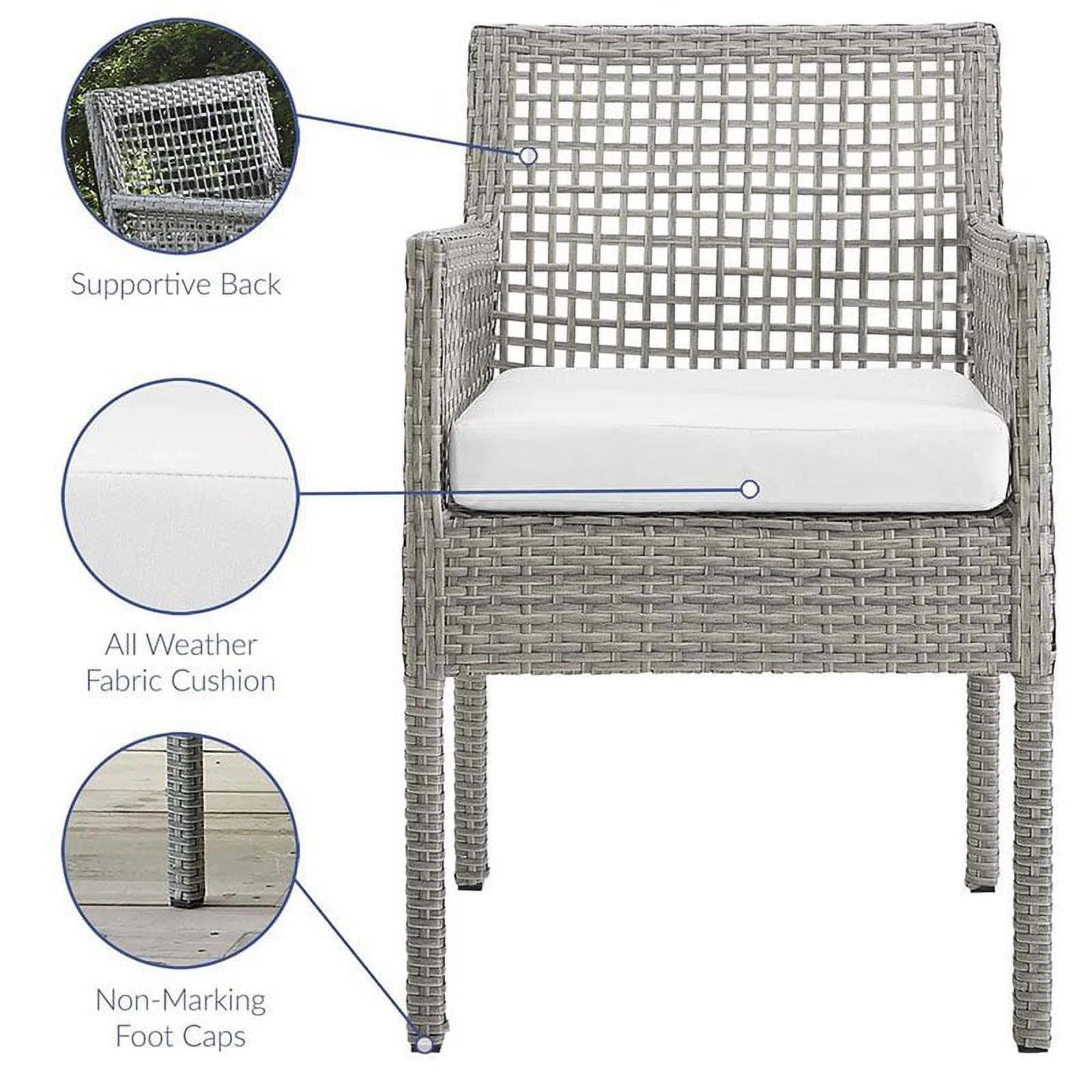 Pemberly Row  Patio Dining Arm Chair in Gray and White