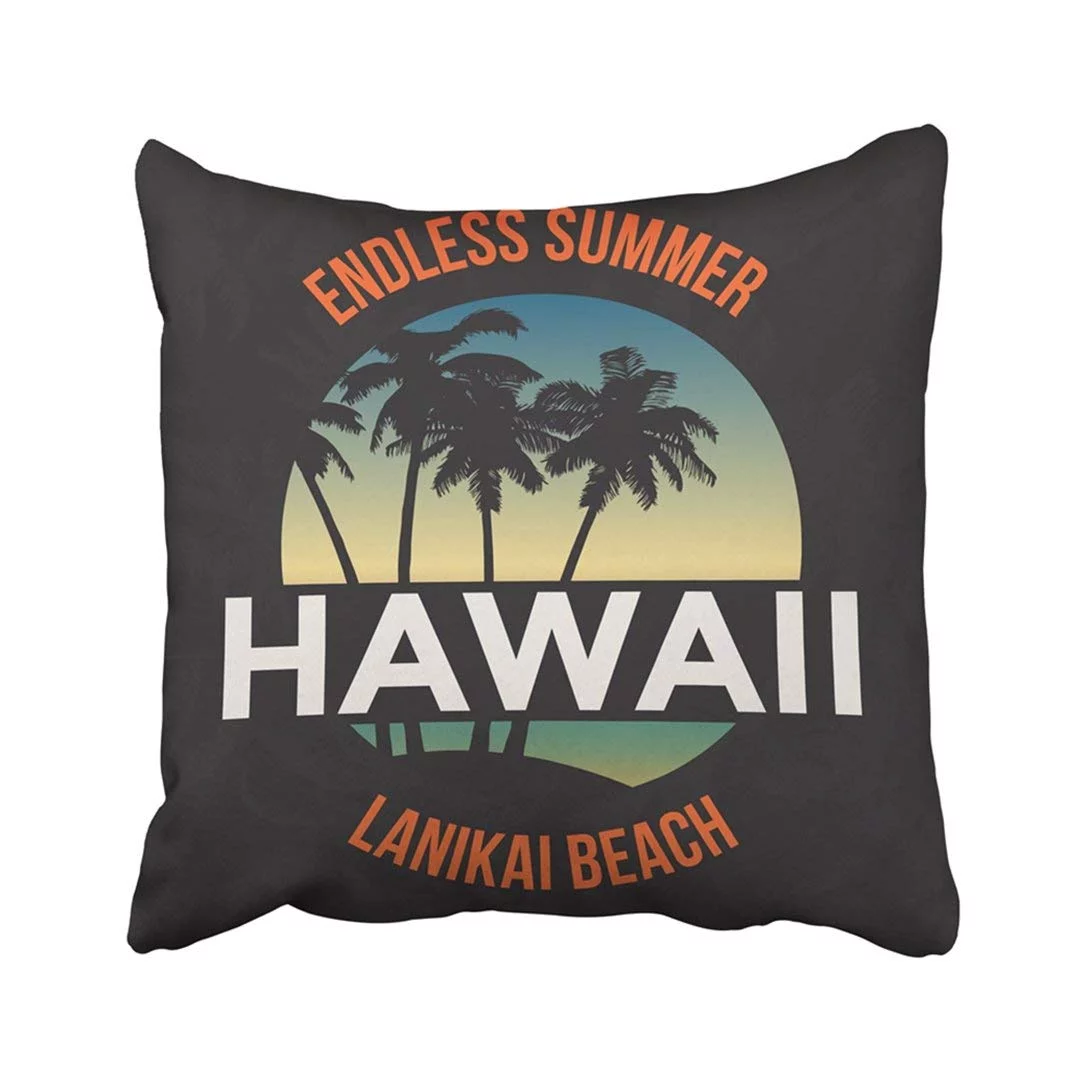 Aloha Hawaii Beach Tee With Palm Tree Design Graphics Stamp Label American Board Pillowcase Pillow Cushion Cover 18x18 inches