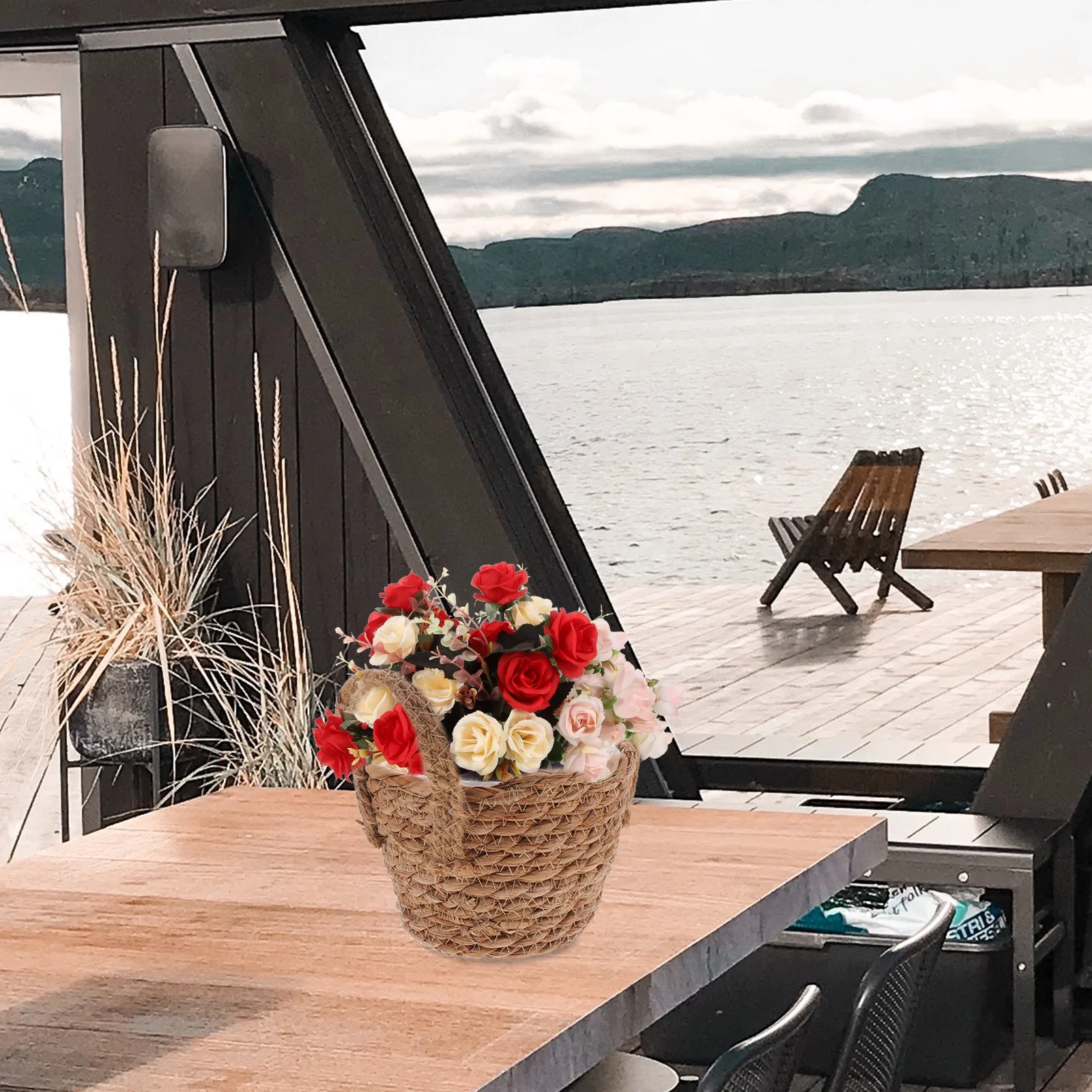 Qumonin 2 Pcs Seagrass Plant Basket Wicker Flower Pots Indoor Planter with Liners 15cm