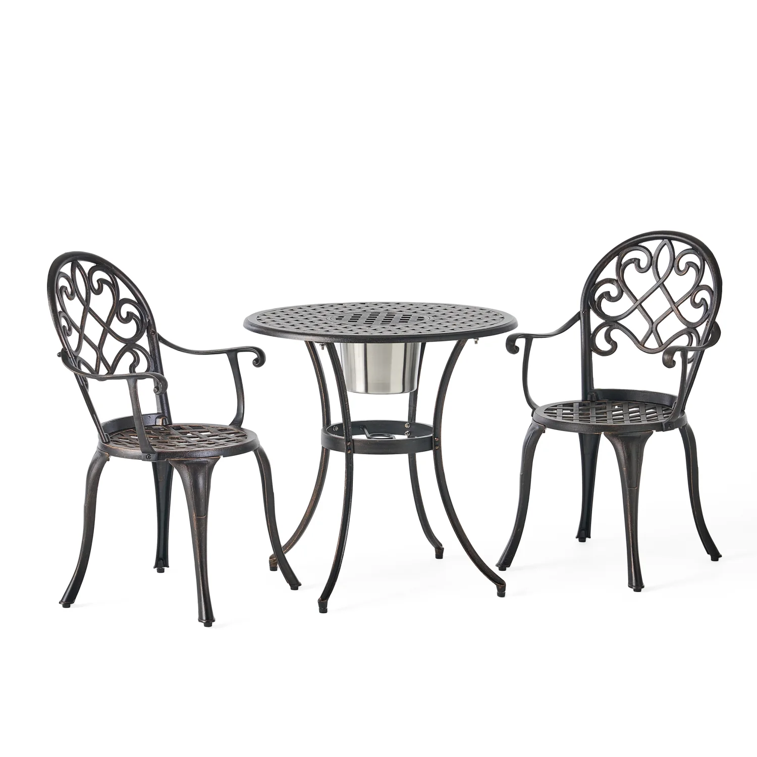 Relaxing and Elegant Camden 3PC Cast Bistro Set with Durable Ice Bucket for Stylish Outdoor Entertaining and Comfortable Relaxation