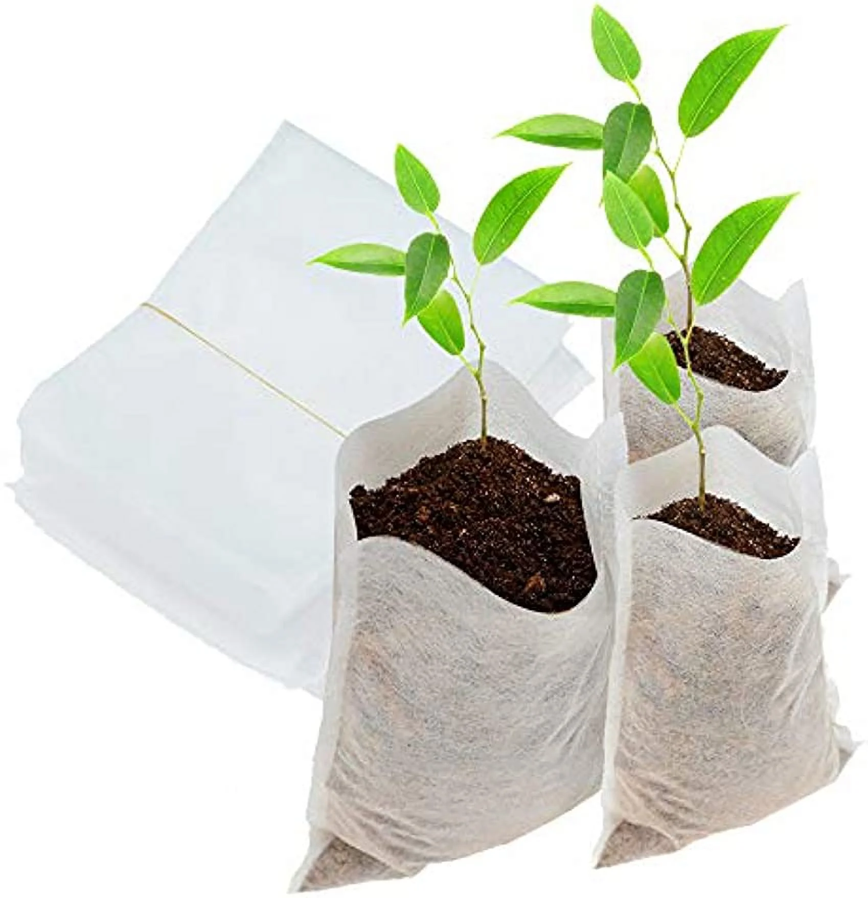 Seedling Plant Grow Bags, Biodegradable Non-Woven Nursery Fabric Seeding Starting Fiber Soil Transplant Pouches, Home Garden Supply - 12 x15 cm (Pack of 40 Pcs)