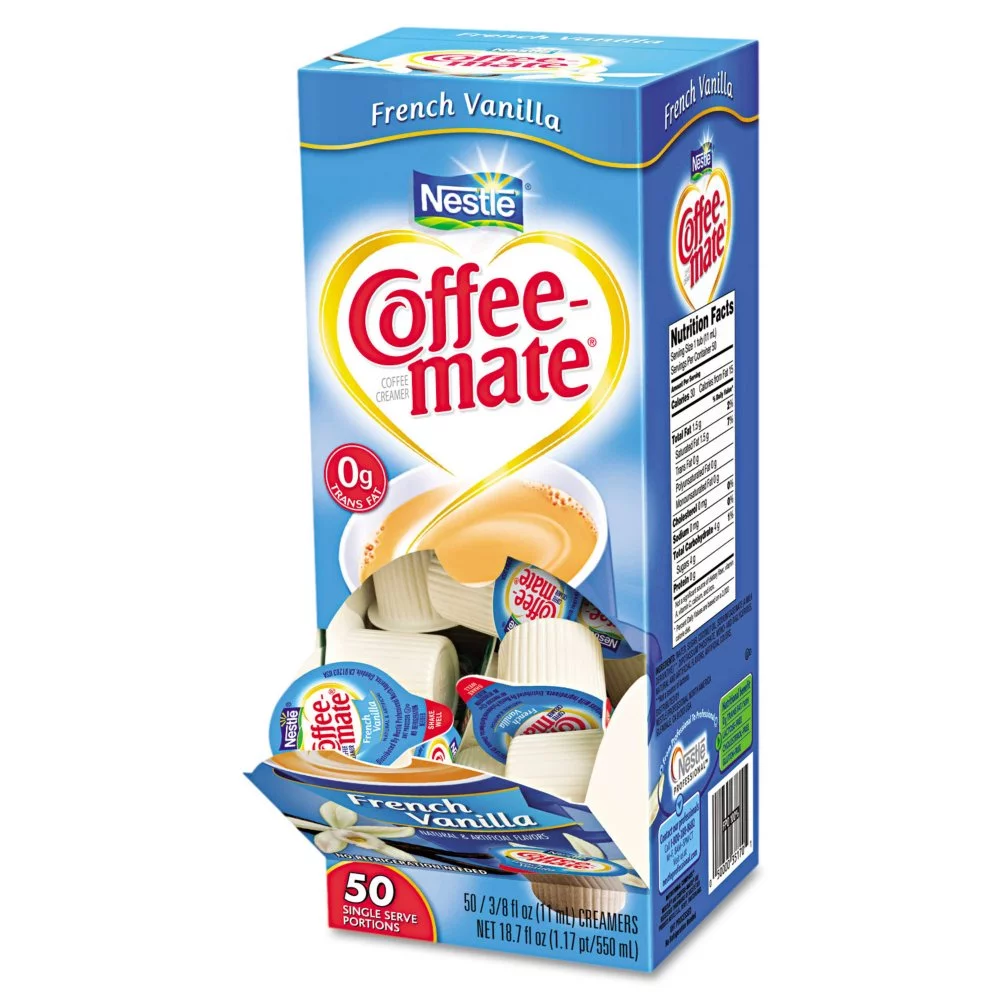Branded Nestle Coffee-mate Liquid Creamer Singles, French Vanilla (50 ct.) - cholestrol free = Pack of 3