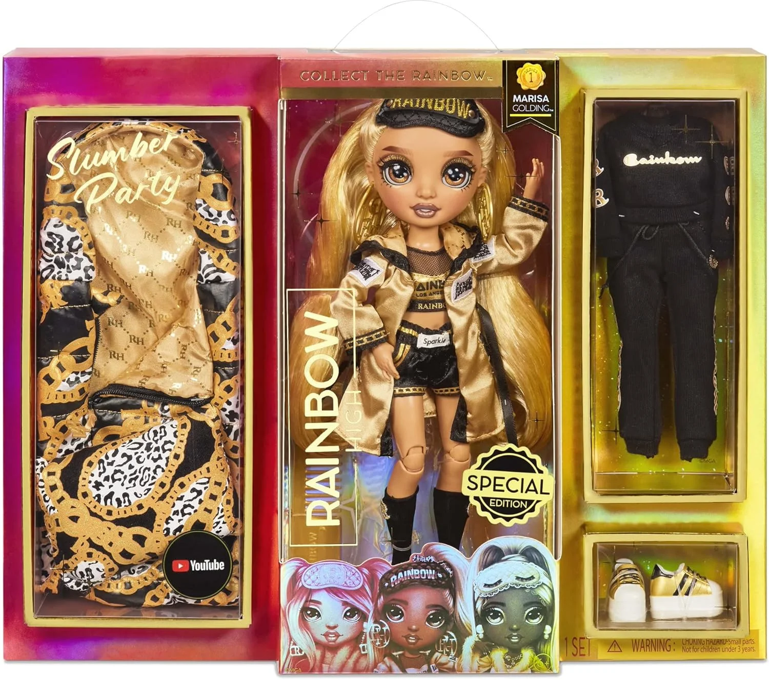 Rainbow High Slumber Party Fashion Doll and Playset w/ 2 Outfits Choose from Brianna Dulce, Marisa Golding, Robin Sterling (Marisa Golding)