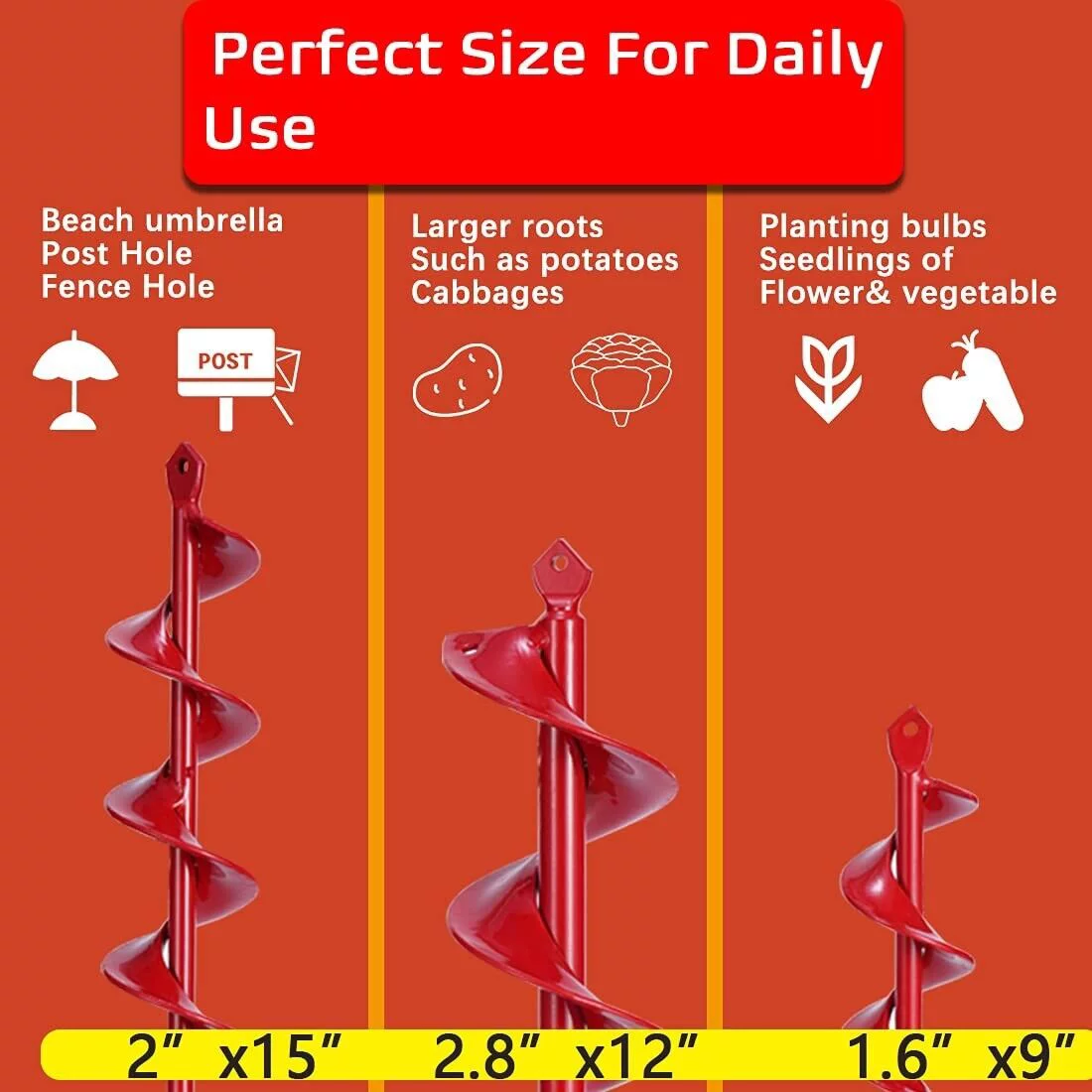 3pcs Auger Spiral Hole Drill Bit For Garden Yard Planting Spiral Drill Bit Set