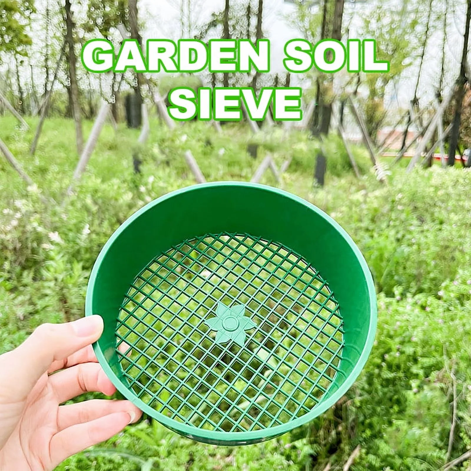 Green Round Garden Sieve Plastic Riddle Stone Sand Seedling Mesh Garden Tool