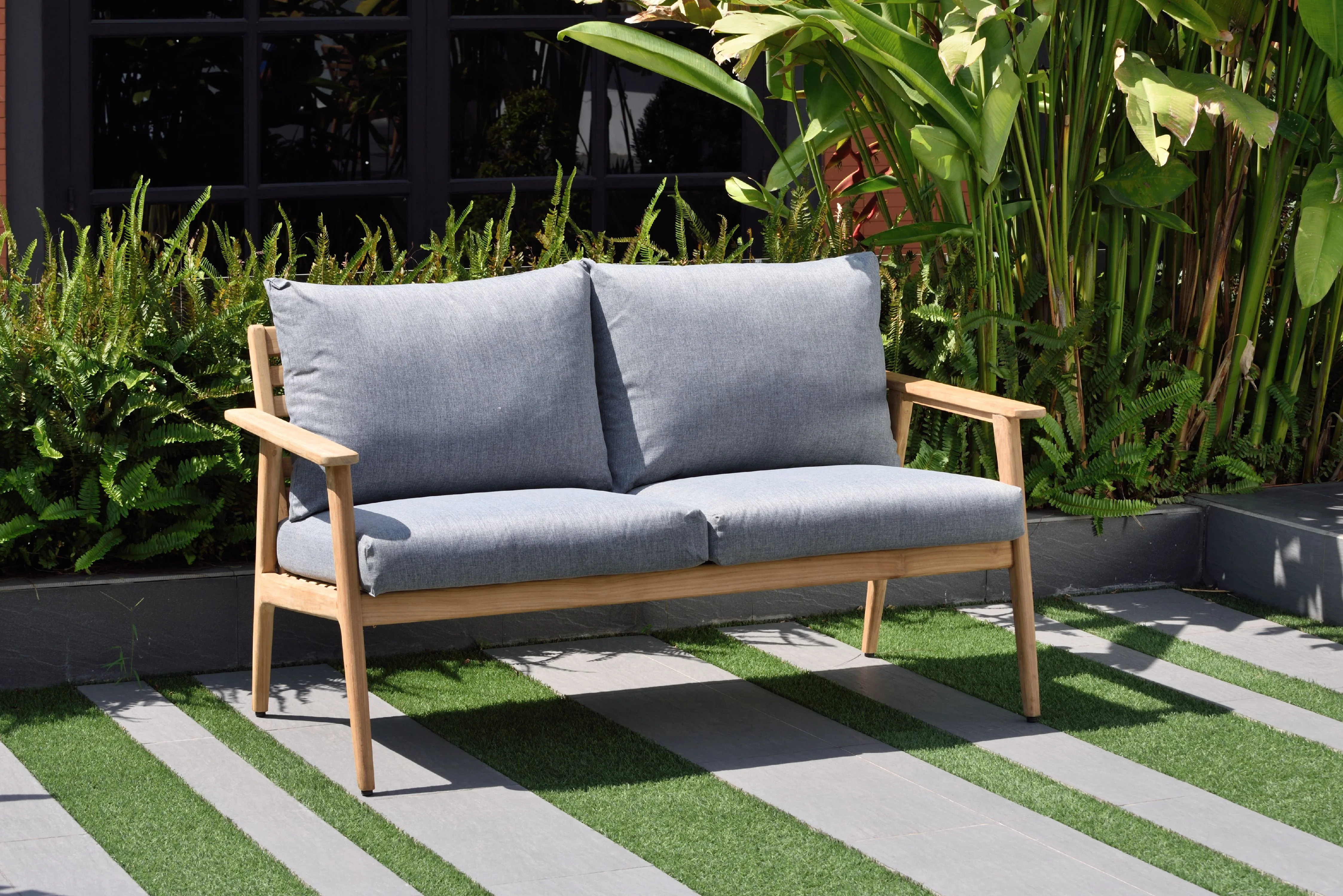 Amazonia Bartell Teak Patio Sofa whit Olefin Cushion