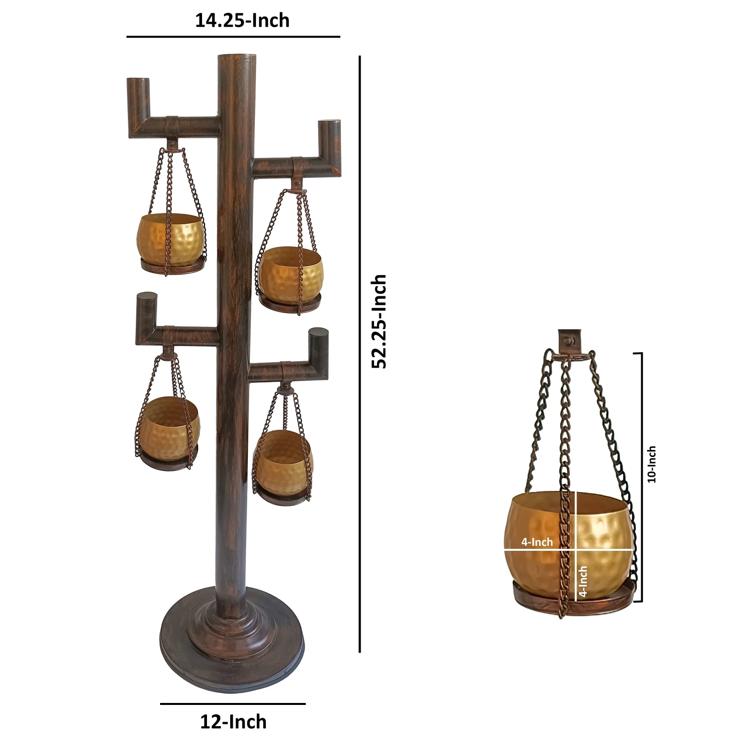 YLtoohoom 52 Inch Tall Plant Stand with 4 Hanging Pots  Antique Bronze  Gold  Black