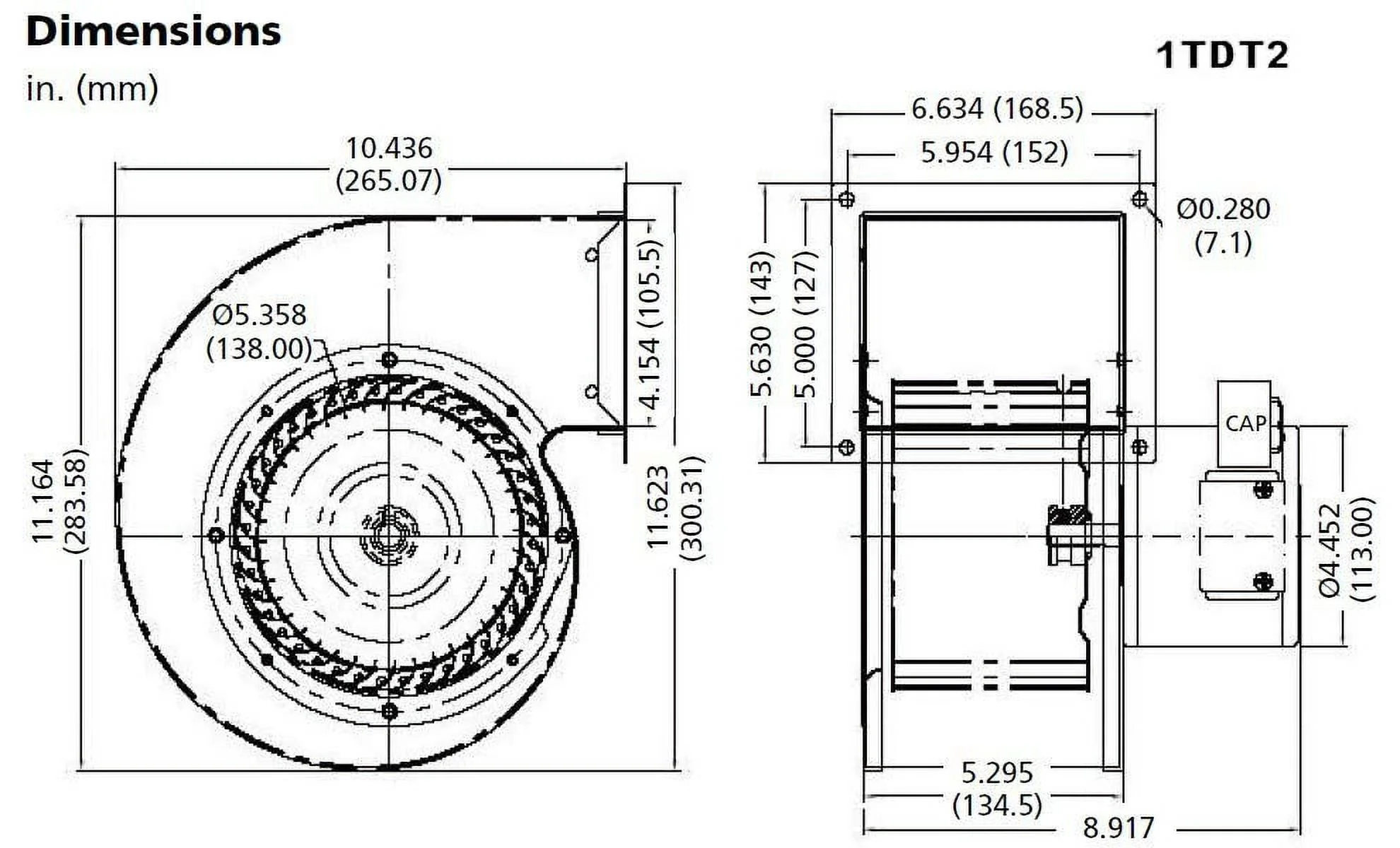1TDT2 Blower, 549 CFM, 115V, 2.05 Amp, 1640 RPM