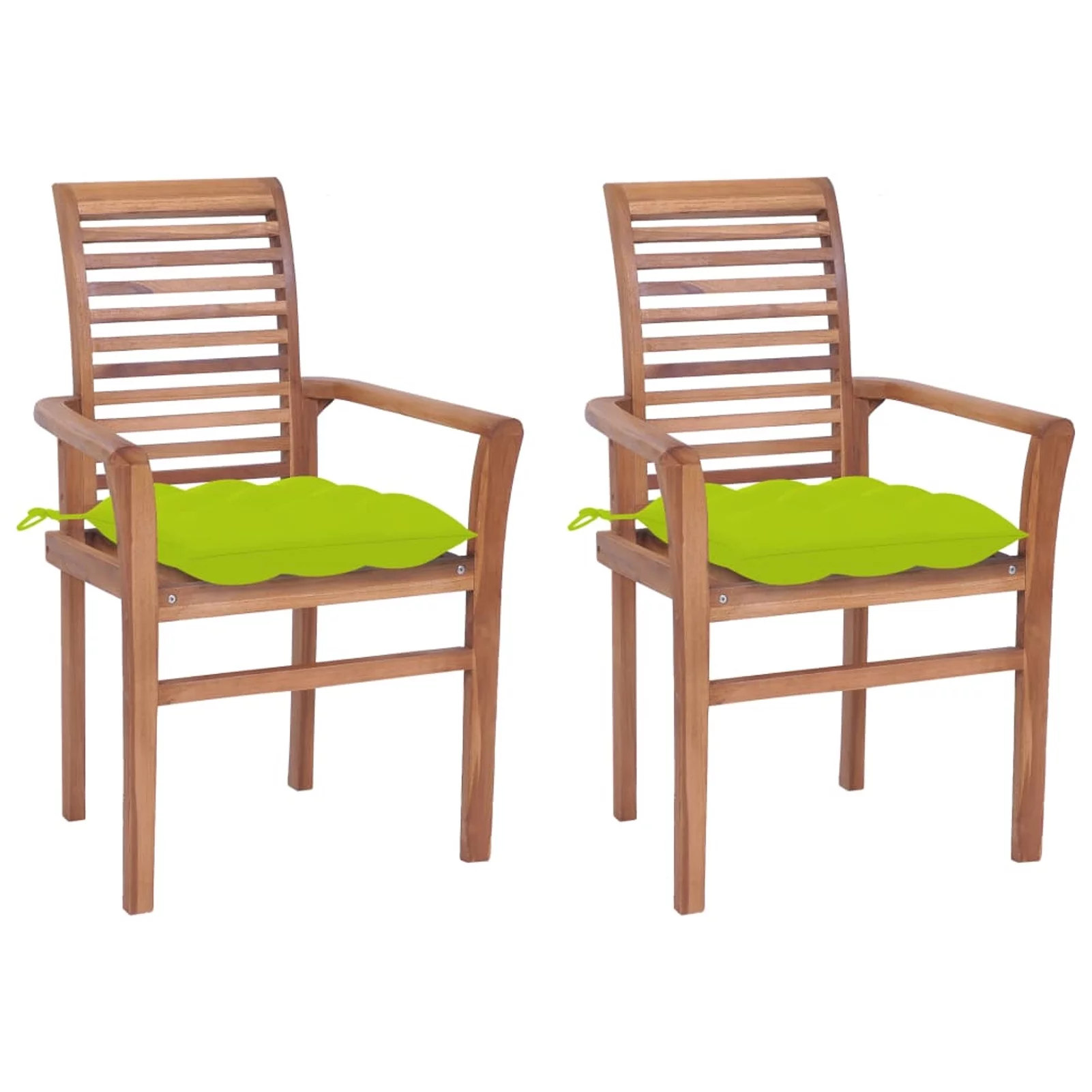 Anself Dining Chairs 2 pcs with Bright Green Cushions Solid Teak Wood