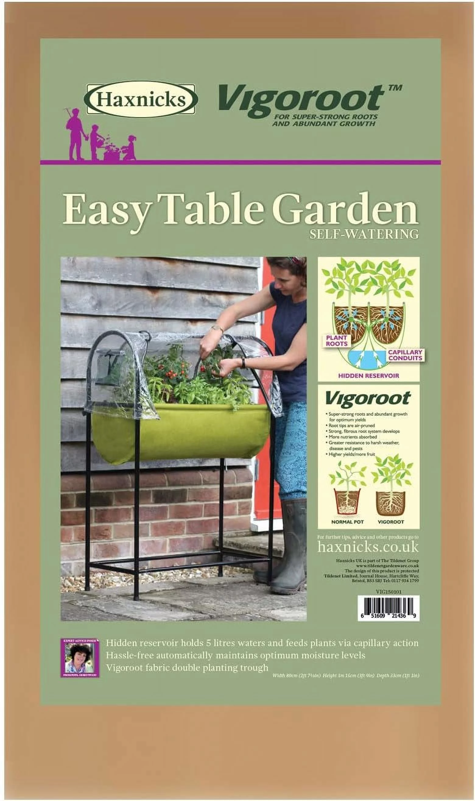 Tierra Garden Easy Table Garden, 2 Vigoroot Planter Troughs, Hidden Self-Watering Reservoir, Protective Poly Cover