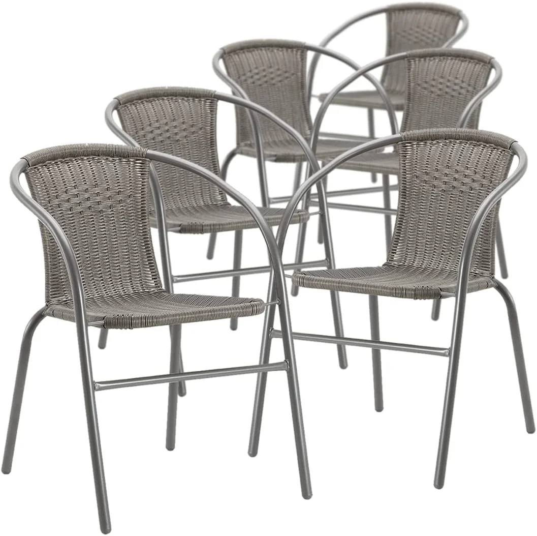 YPDCHB Pack of 2 Gray Wicker Rattan Indoor-Outdoor Dining Chairs | Patio Dining Chairs | Outdoor Restaurant Stackable Chairs. Deck Chairs (2)  PV-CH-02