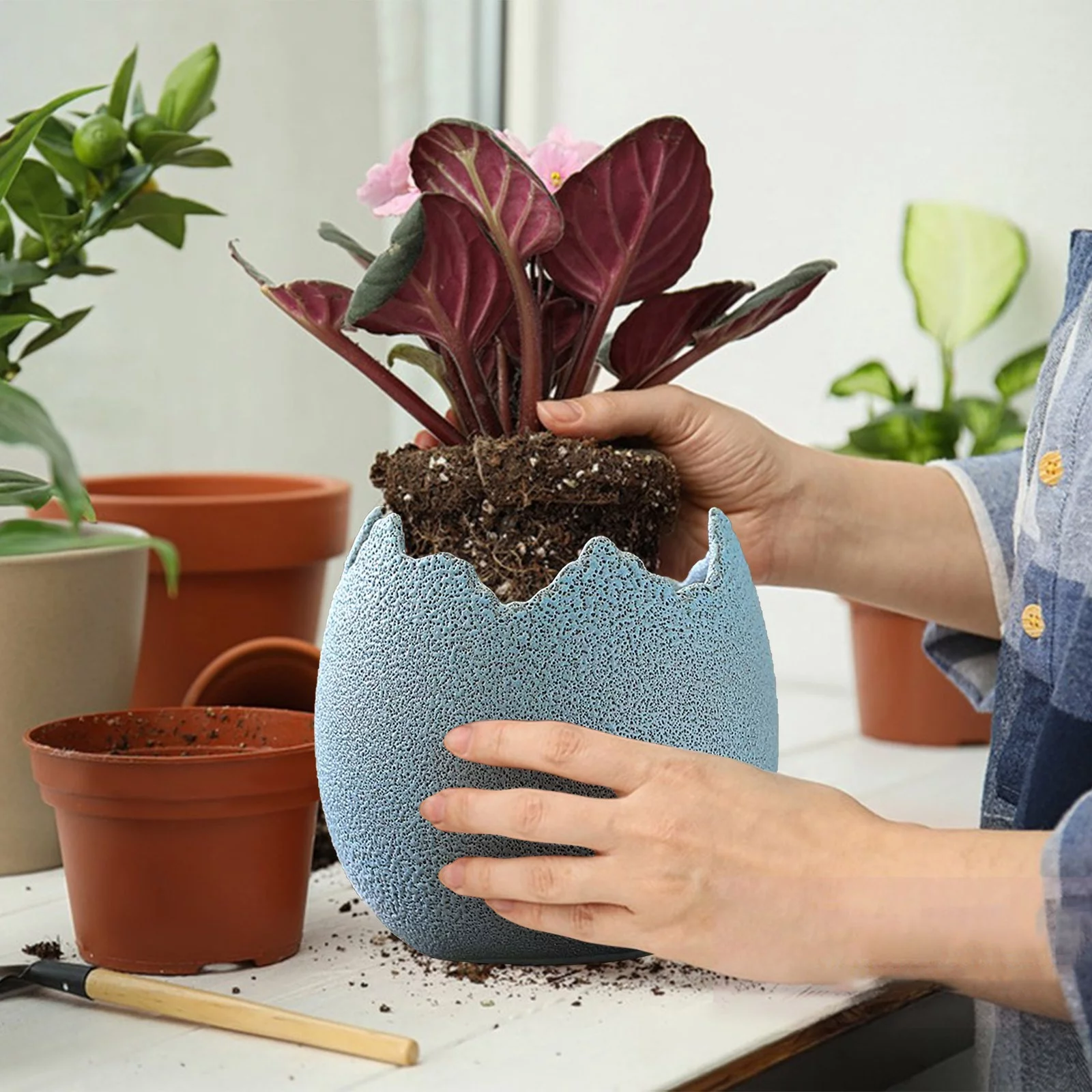 Bnnlsa Plant Pots with Drainage Meaty Flowerpot Ceramic Potted Rough Pottery Breathable Simple Personality Eggshell Meat Plant Old Pile Flowerpot