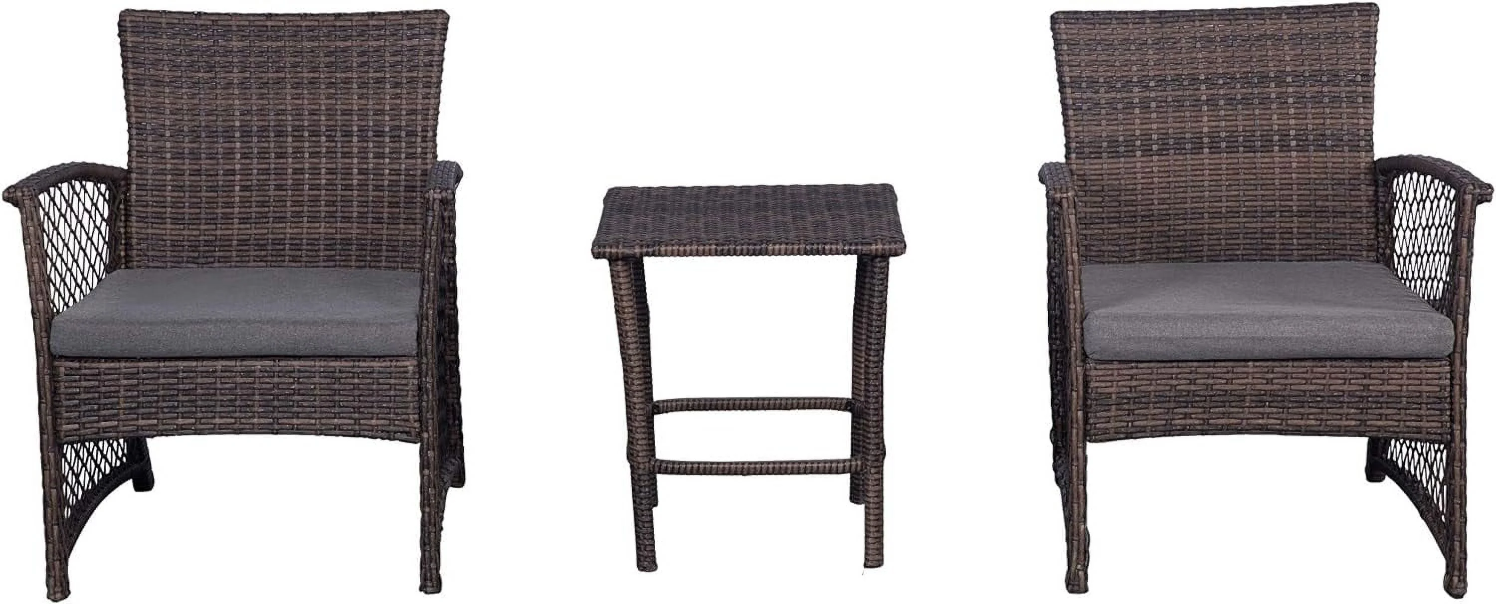 WO 3 Piece Set Coffee Color Base Outdoor/Patio Wicker Rattan Chair Set With Cushions And A Side Table (2 Seater), Coffee/Gray