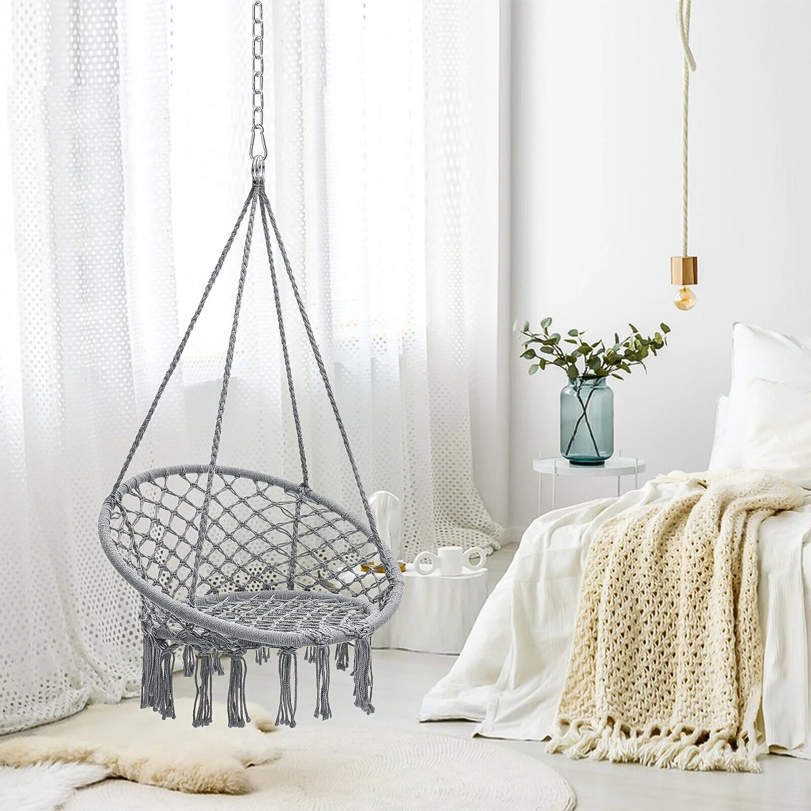 GARPANS Hanging Hammock Chair Macrame Seat Swing Chair Indoor Outdoor 33