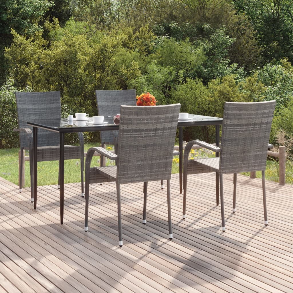 Irfora 5 Piece Patio Dining Set Gray Poly Rattan