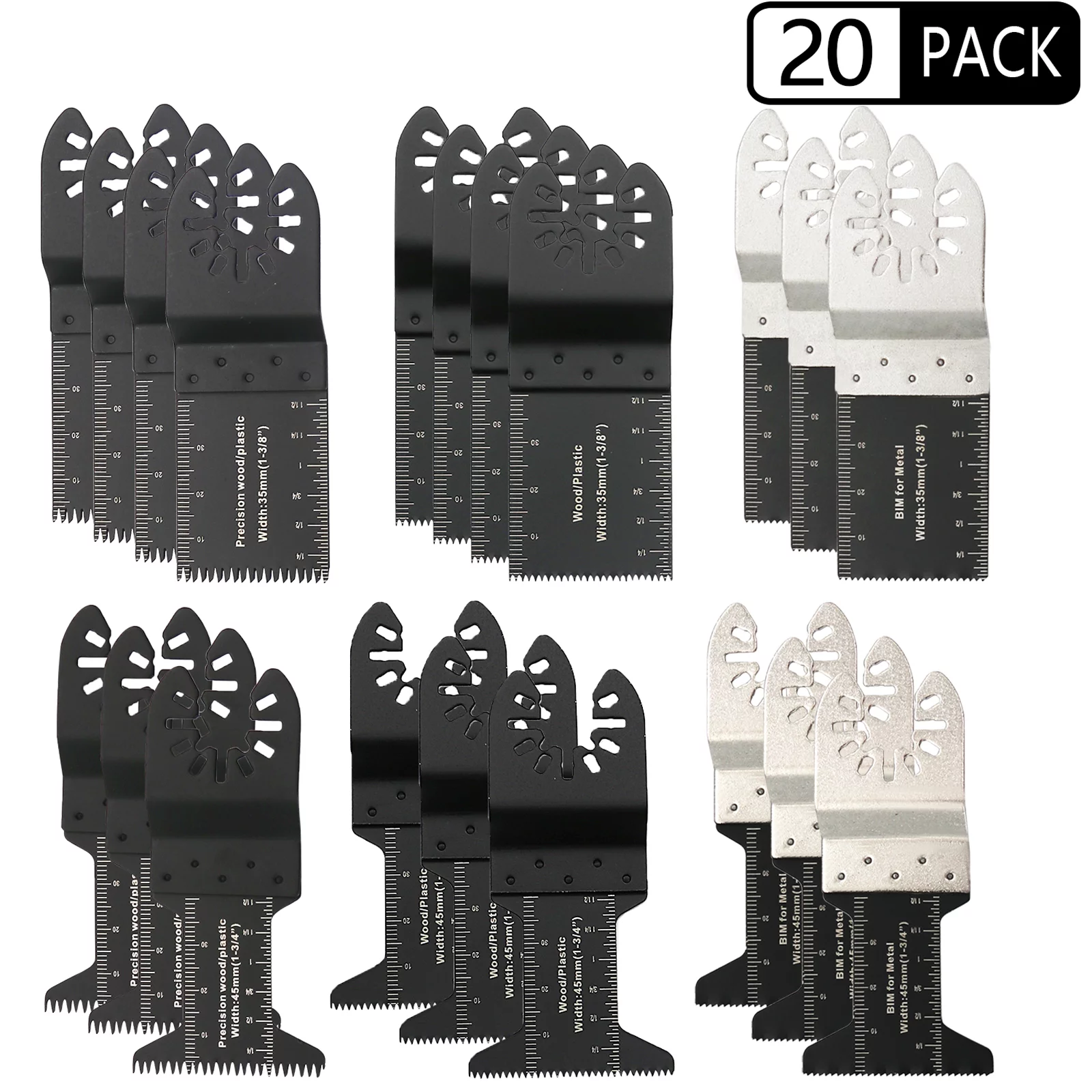 INTBUYING 20pcs Saw Blades Kit Oscillating Multitool Quick Release Saw Blades for Wood PVC Copper Cutting