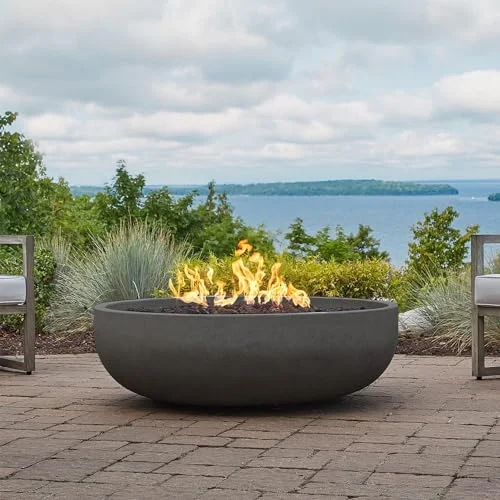 Grand Lake 48 Inch Round Concrete Natural Gas Fire Bowl in Gray By BBQGuys Signature