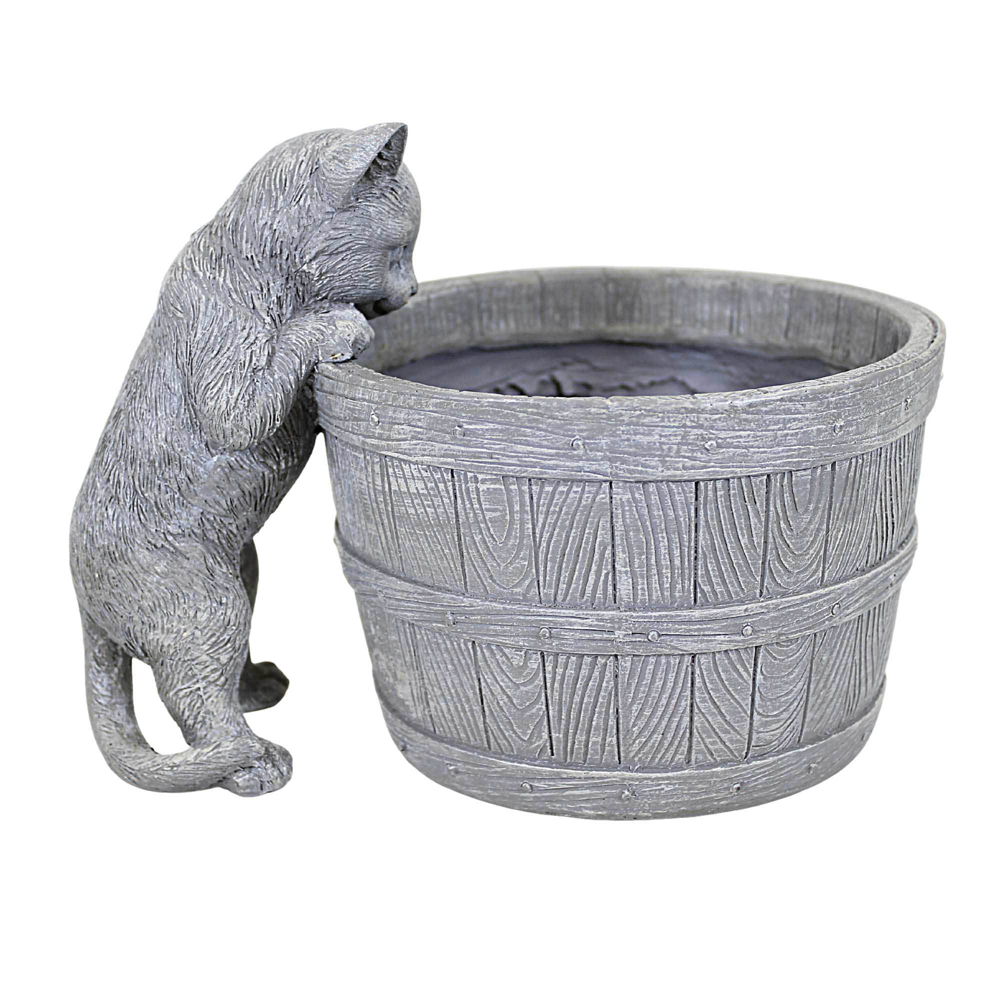 Roman 7 Inch Kitten Bucket Planter Polyresin Decorative Flower Pot Cat Drainage Hole 15865