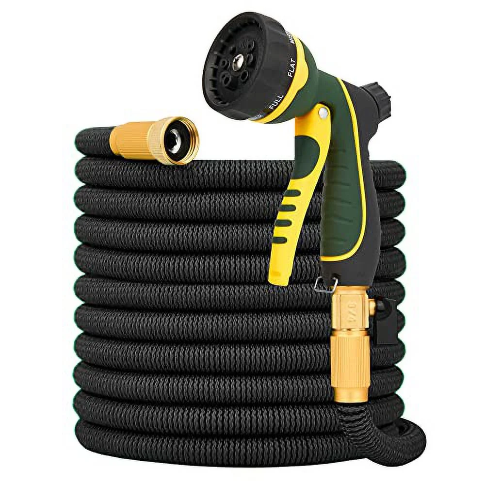 NGreen Expandable Garden Hose - Flexible Water Hose, Lightweight Easy Storage Kink Free, Leakproof Solid Brass Fittings with Nozzle (50FT)