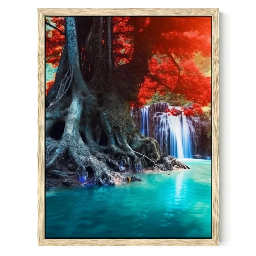 QCPP Fall Forest Wall Art Landscape Canvas Prints Season Mountain Waterfall Picture Wall Decor fro Bathroom Bedroom Park Painting Artwork Kitchen Home Decorations 12x16 Inch Framed Picture 03